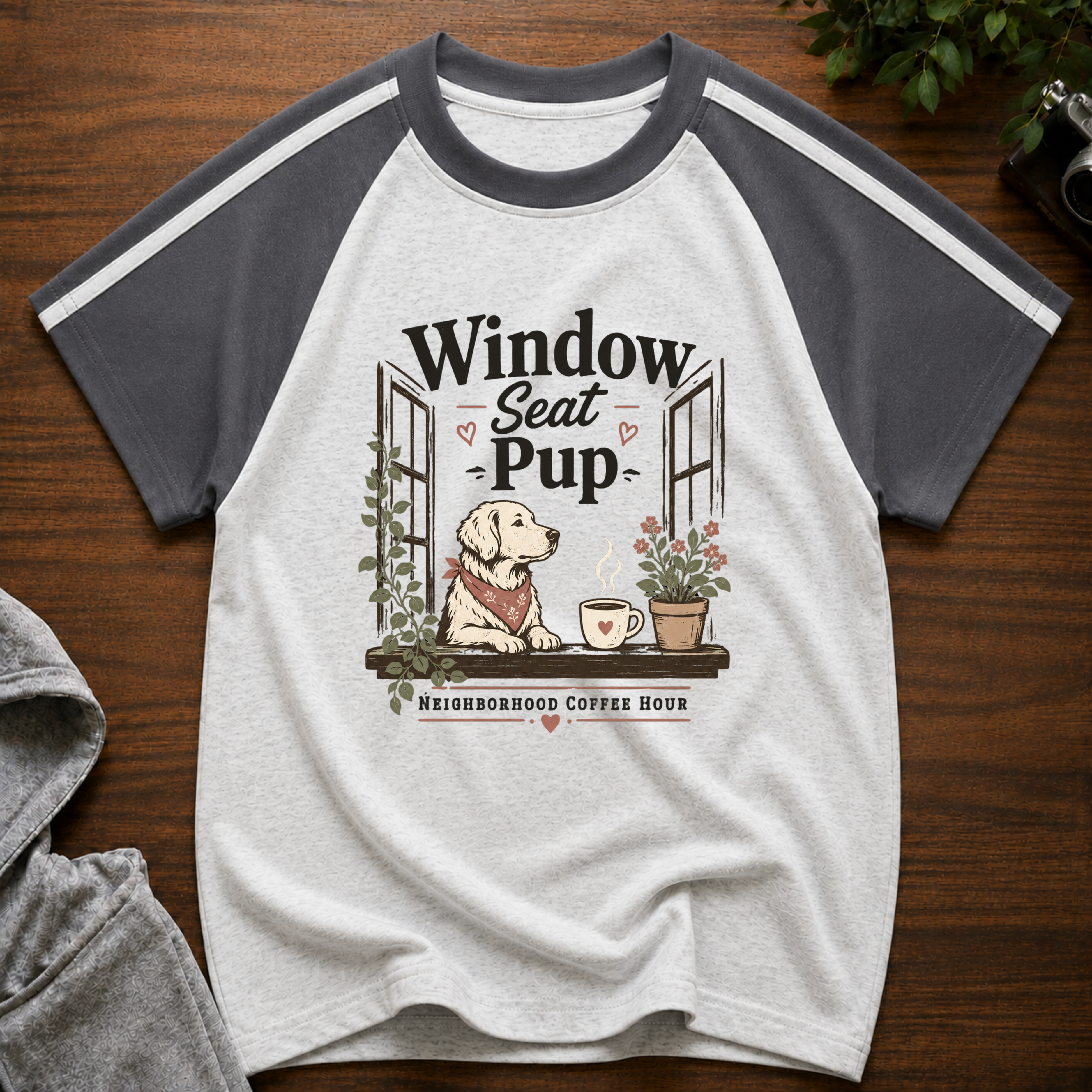 Window Seat Pup Brew Line Raglan Baby T-Shirt