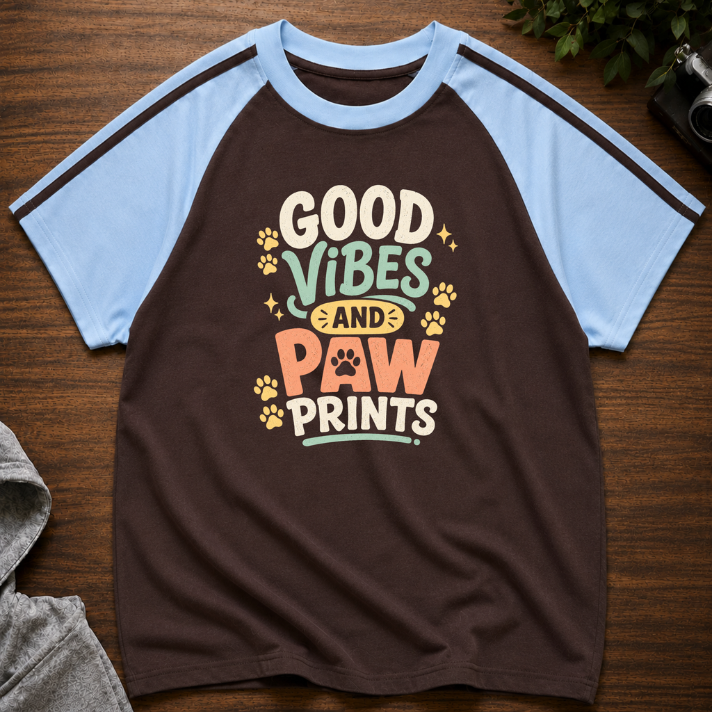 Good Vibes and Paw Prints Brew Line Raglan T-Shirt