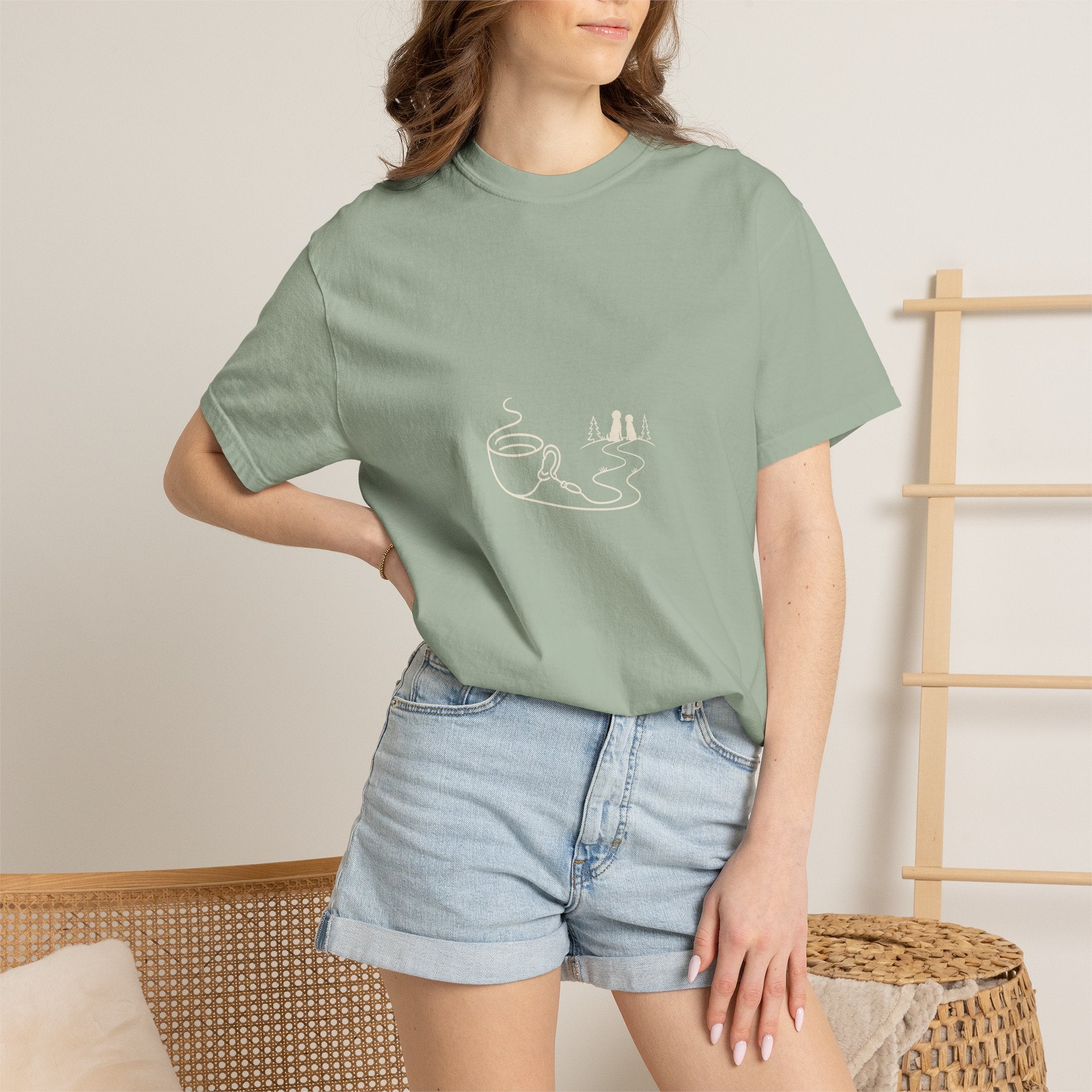 Coffee Leash Trail T-Shirt | Dog Hiking Coffee Lover Tee