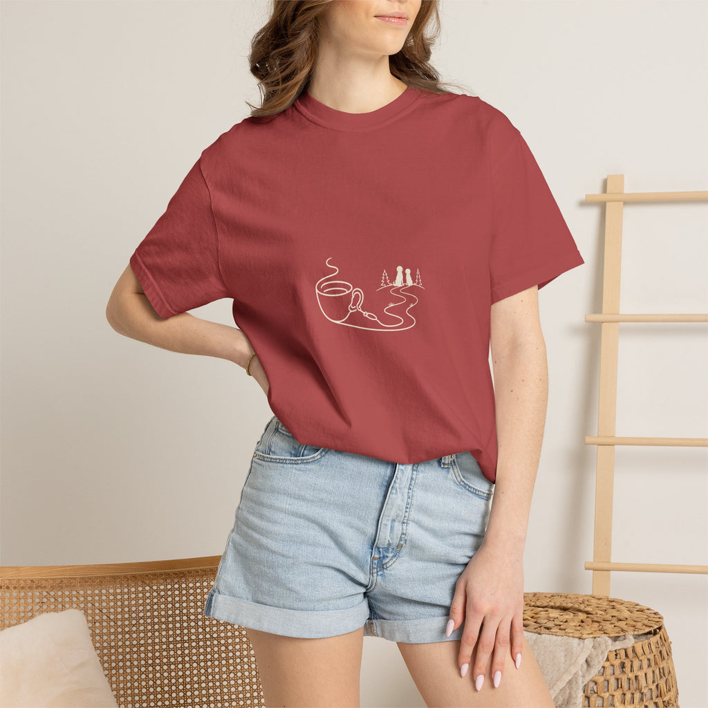 Coffee Leash Trail T-Shirt | Dog Hiking Coffee Lover Tee