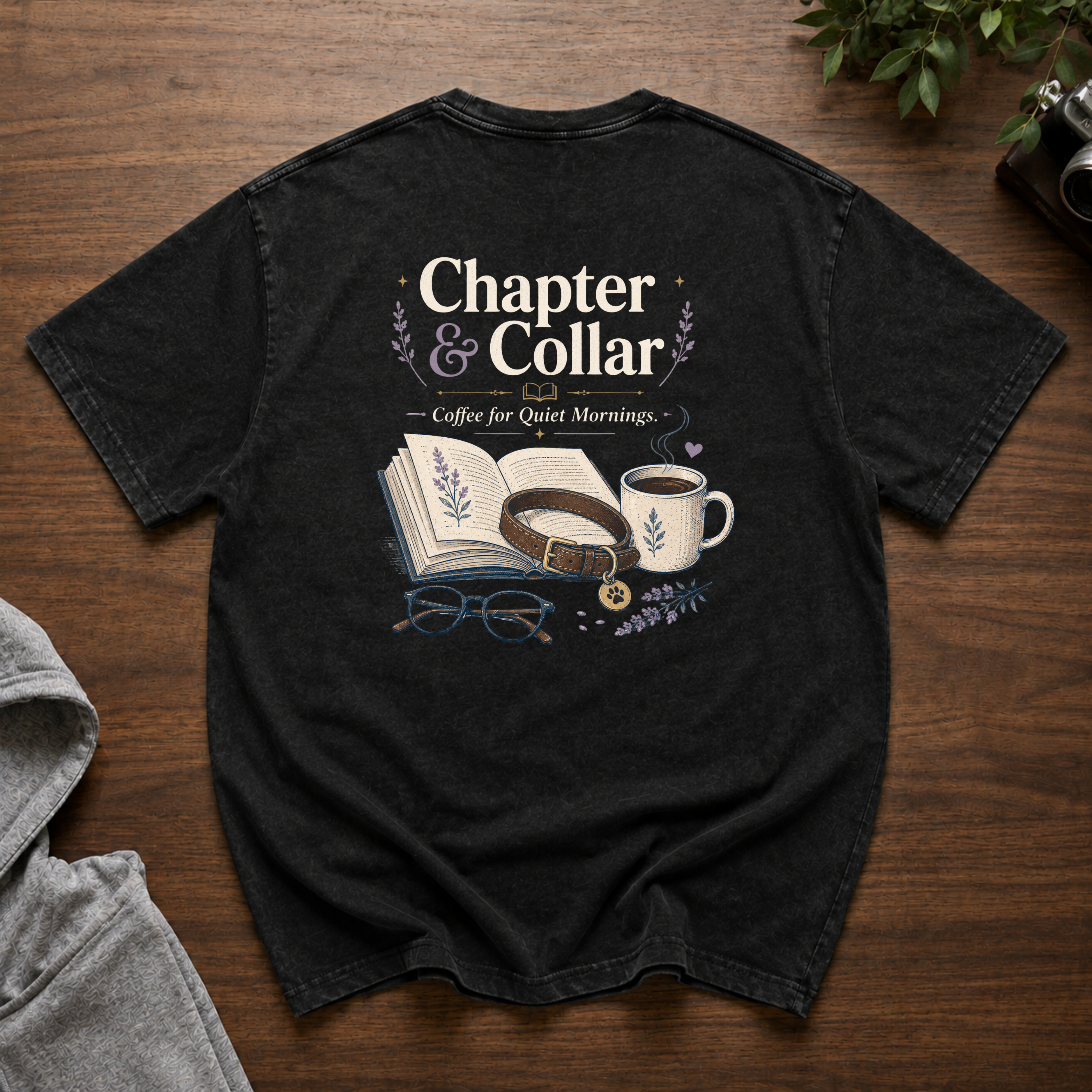 Chapter and Collar Snow Washed Oversized Cotton T-Shirt