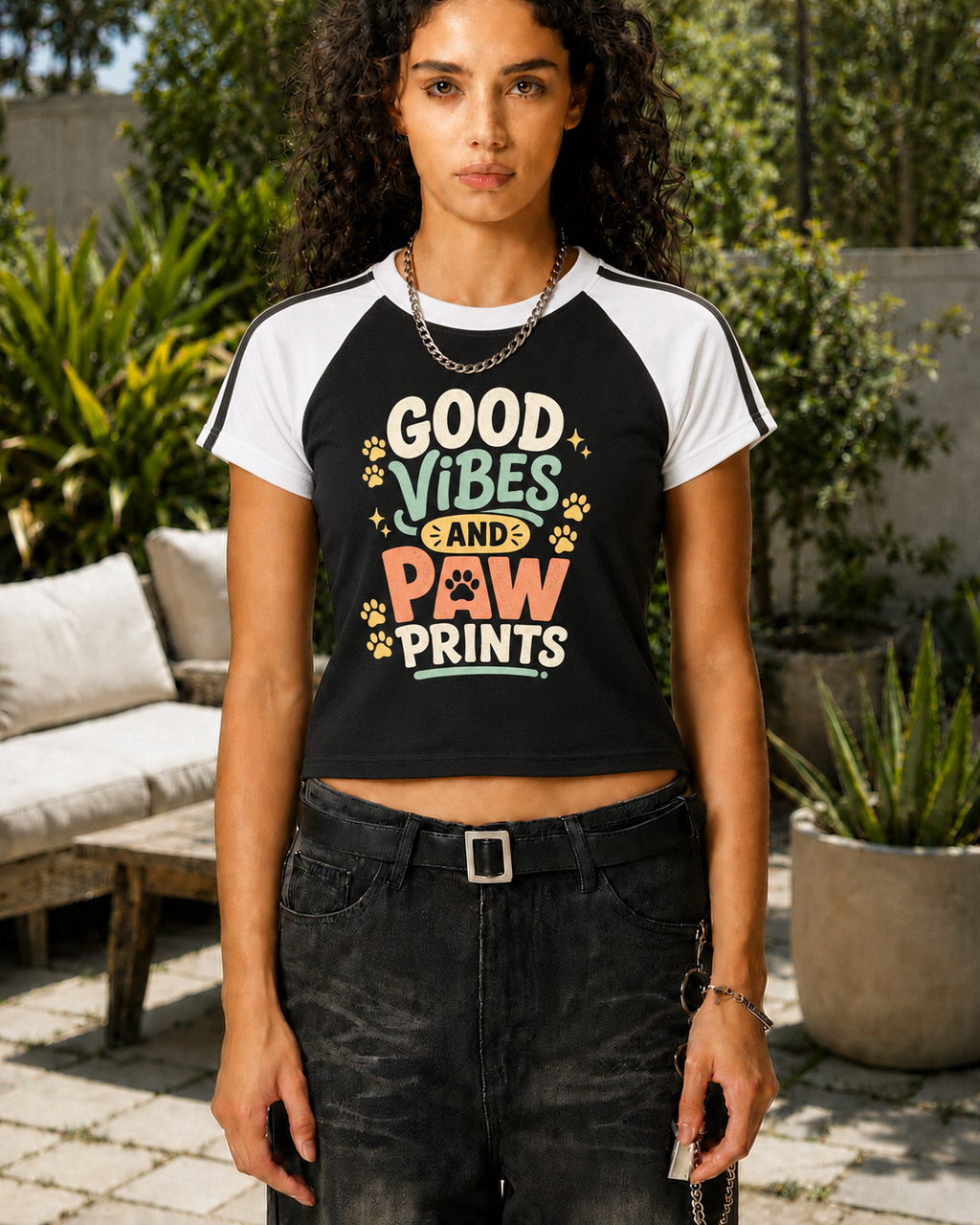 Good Vibes and Paw Prints Brew Line Raglan T-Shirt