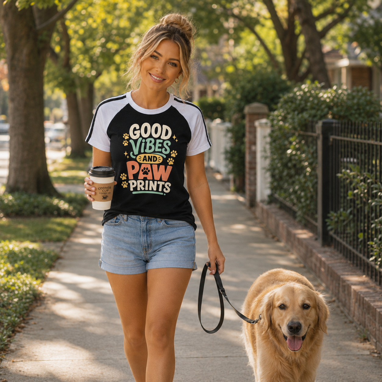 Good Vibes and Paw Prints Brew Line Raglan T-Shirt