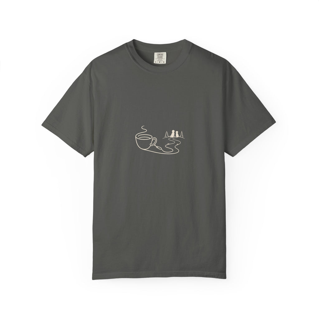 Coffee Leash Trail T-Shirt | Dog Hiking Coffee Lover Tee