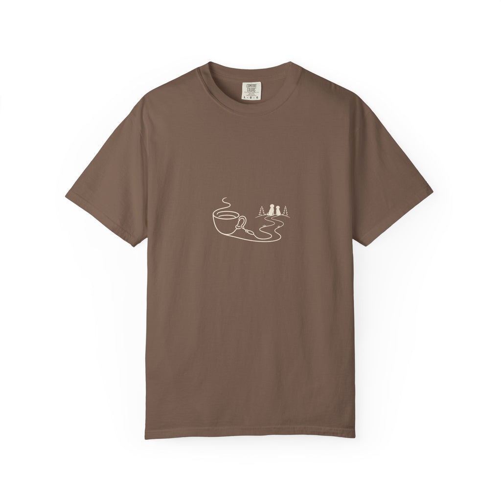 Coffee Leash Trail T-Shirt | Dog Hiking Coffee Lover Tee