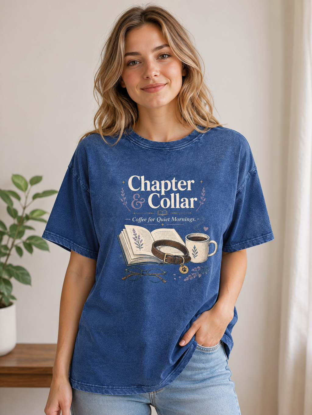 Chapter and Collar Snow Washed Oversized Cotton T-Shirt
