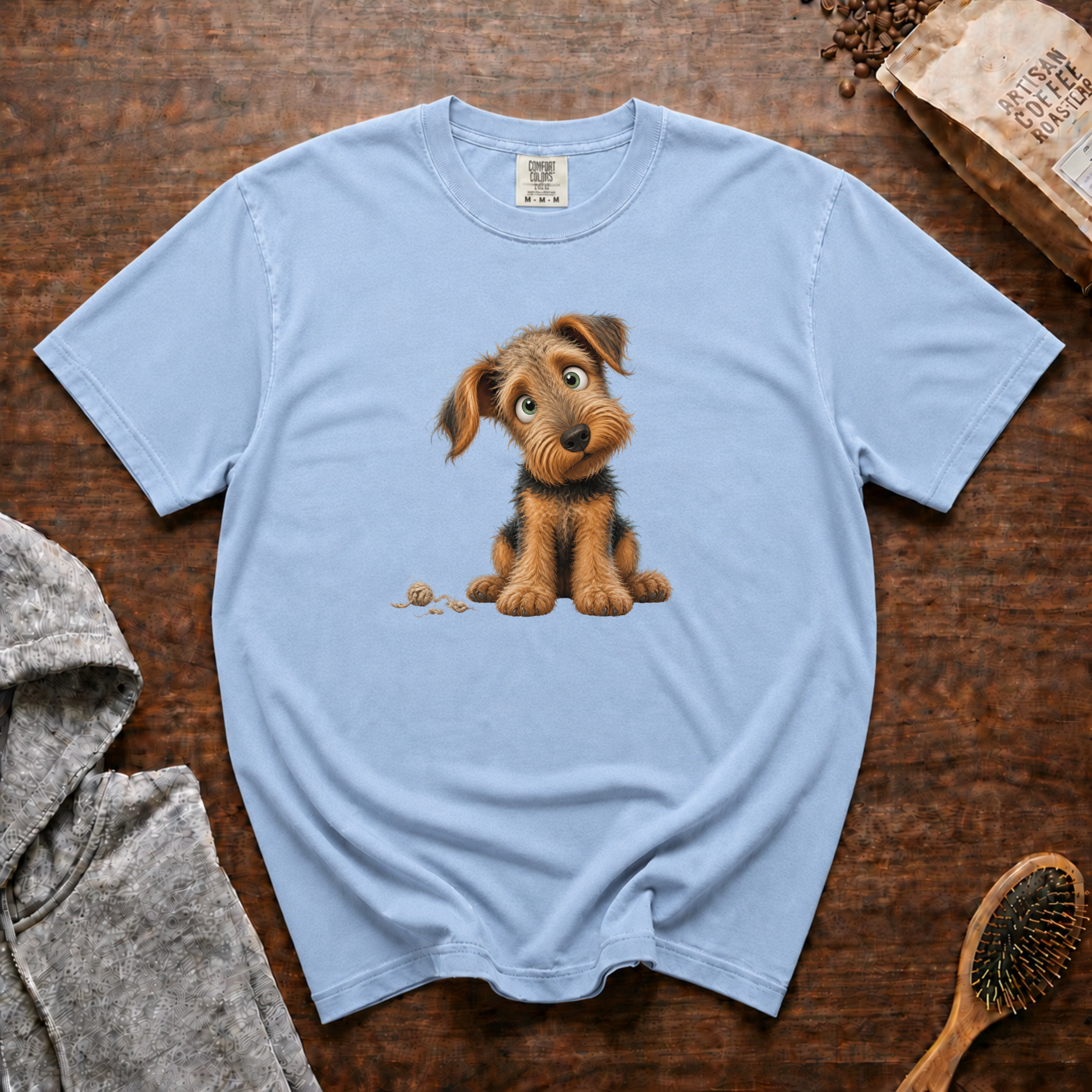Airedale Terrier â Tangled Trouble T-Shirt — Chambray