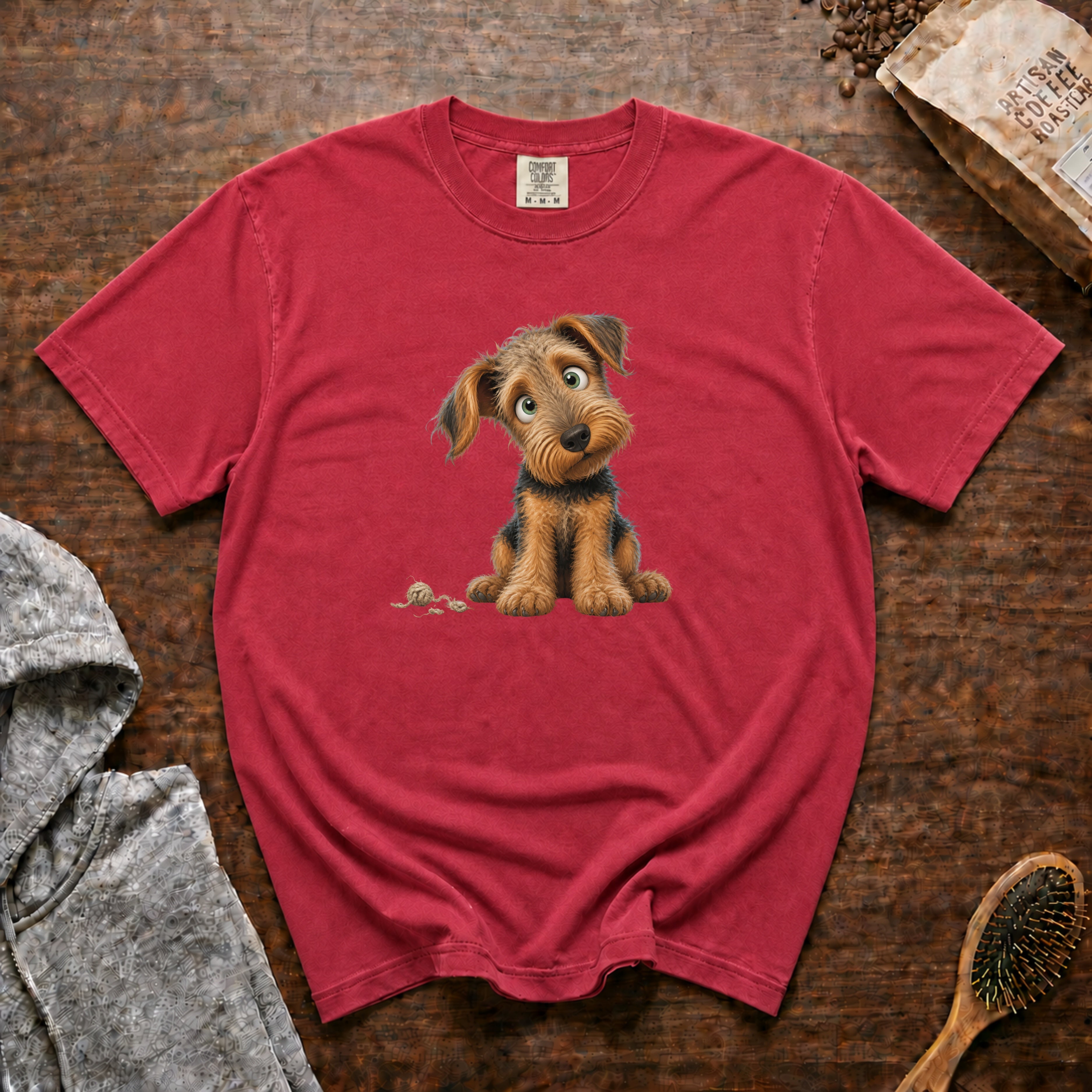 Airedale Terrier â Tangled Trouble T-Shirt — Crimson