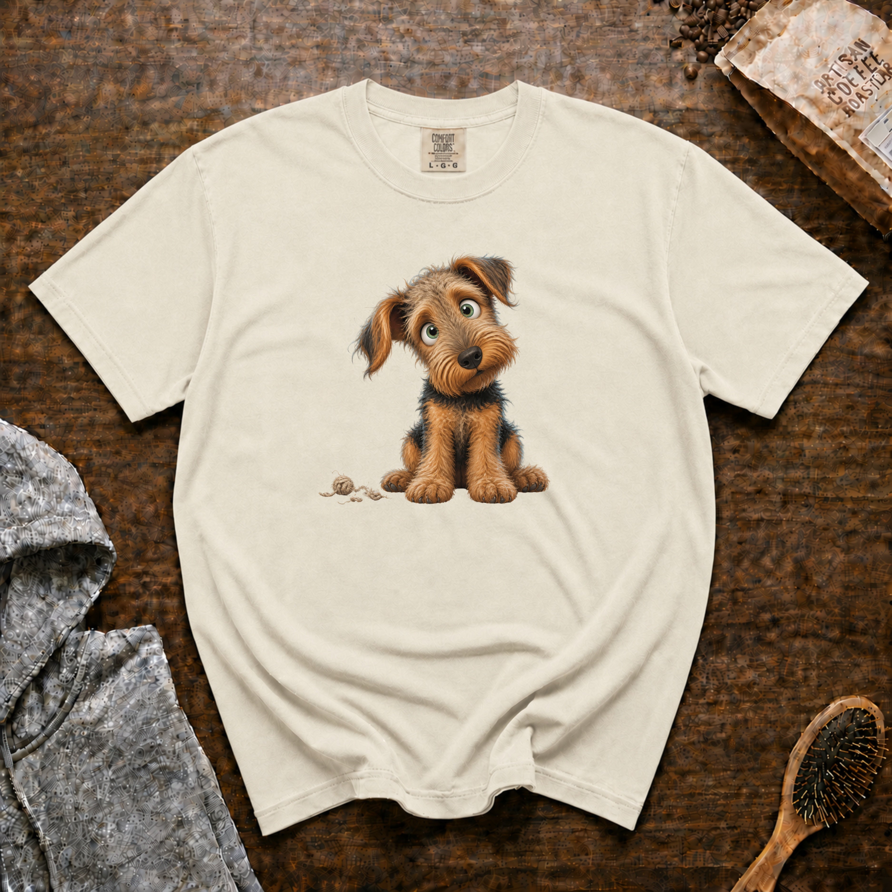 Airedale Terrier â Tangled Trouble T-Shirt — Ivory