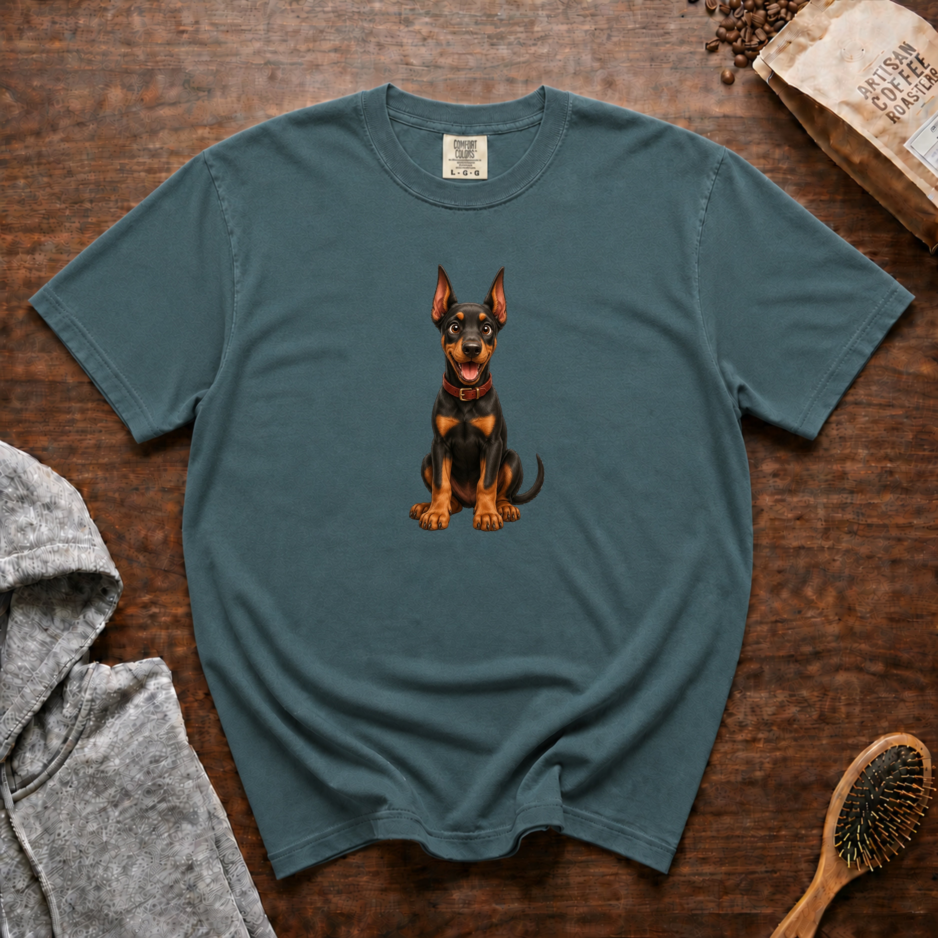 Alert Doberman T-Shirt — Blue Spruce