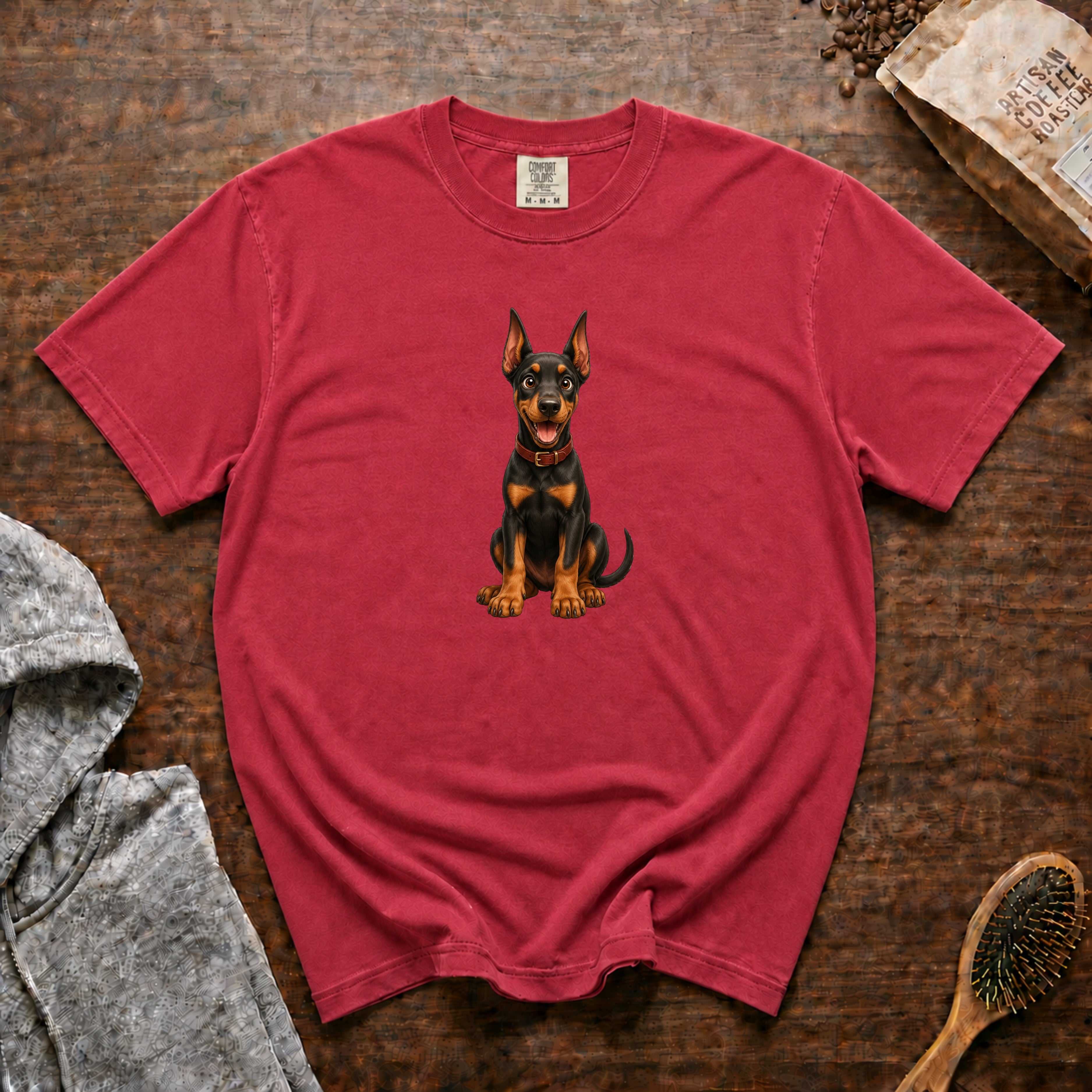Alert Doberman T-Shirt — Crimson