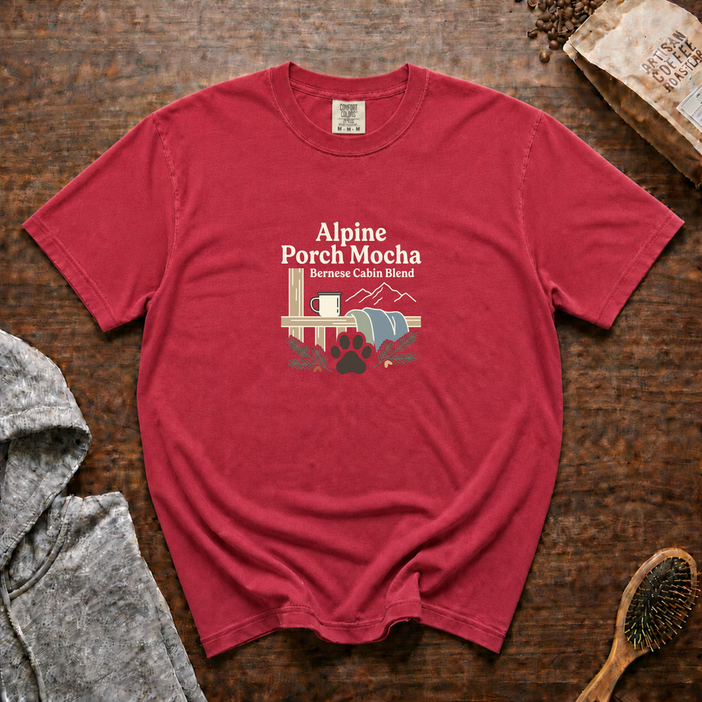 Alpine Porch Mocha T-Shirt — Crimson
