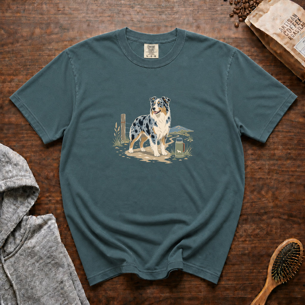 Australian Shepherd Blue Merle Morning Map 1 T-Shirt — Blue Spruce