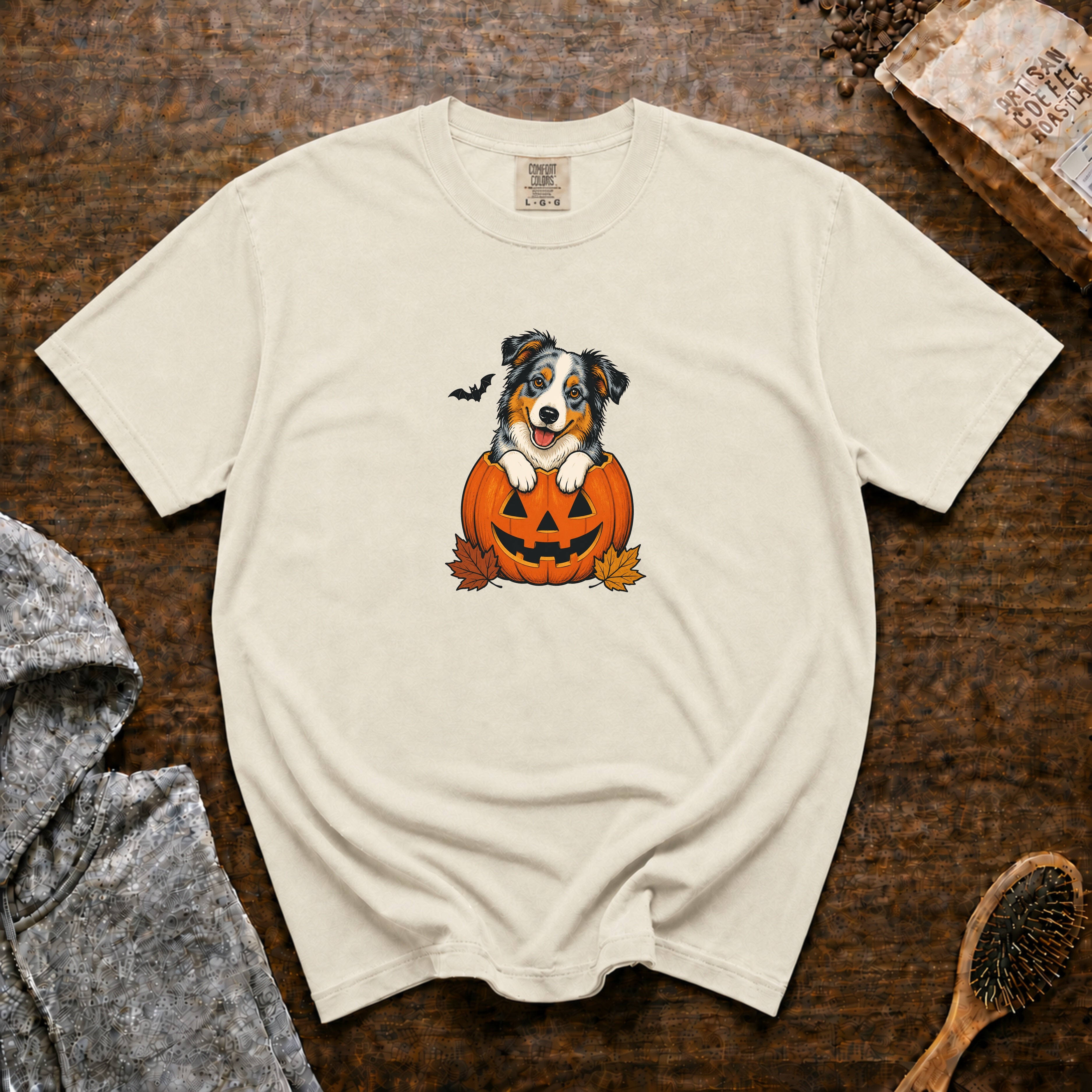 Australian Shepherd Halloween T-Shirt — Ivory