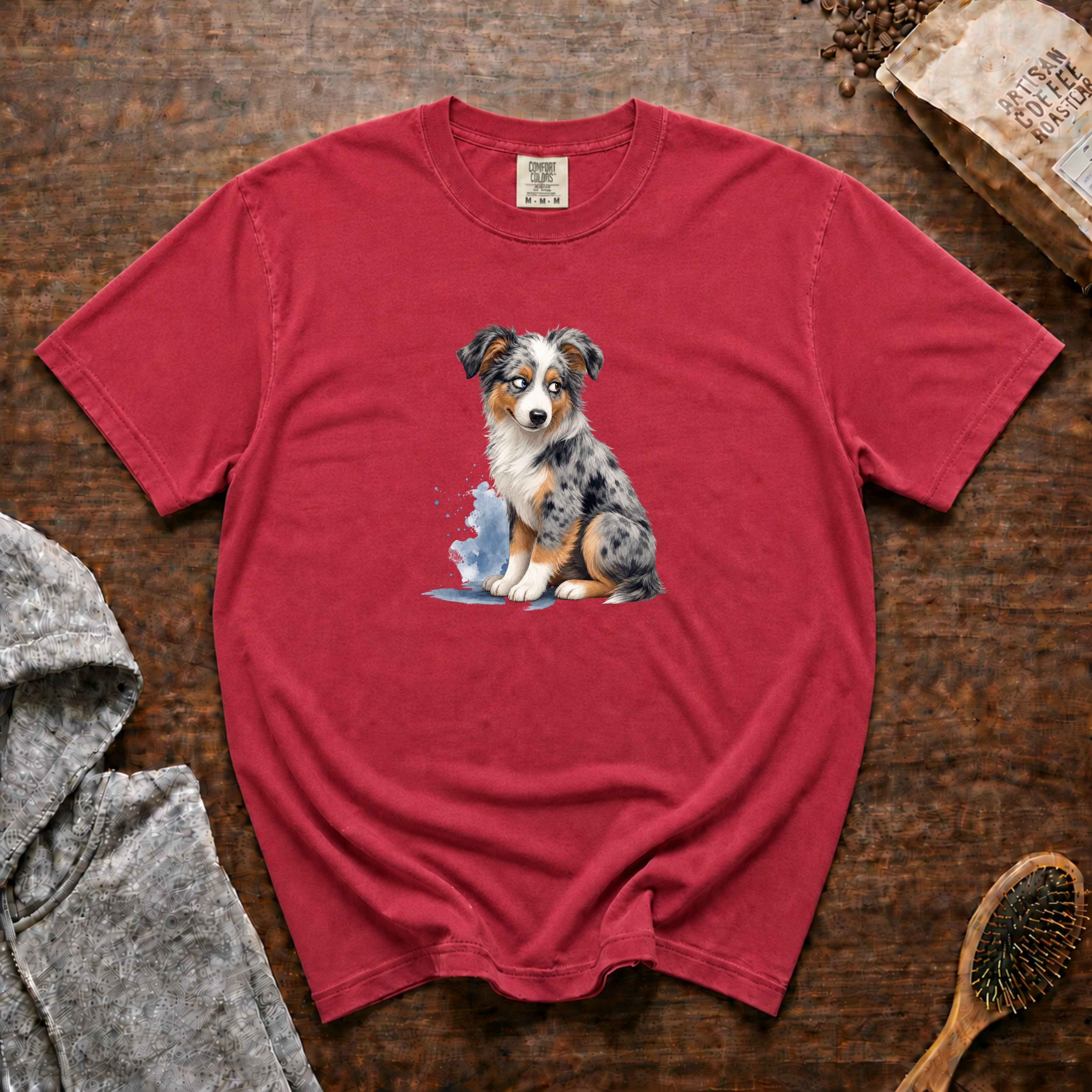Australian Shepherd Side Eye T-Shirt — Crimson