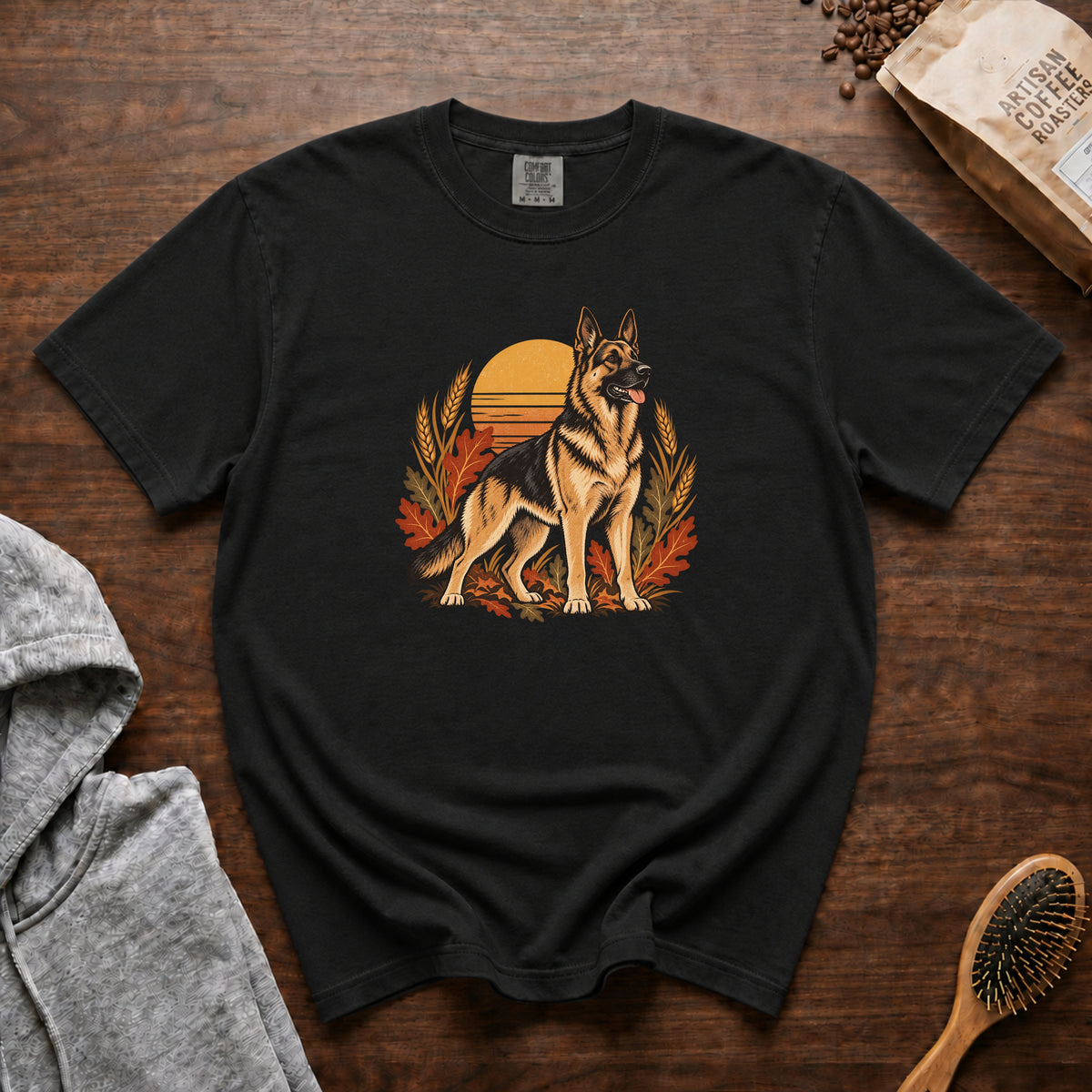 Autumn German Shepherd T-Shirt — Black