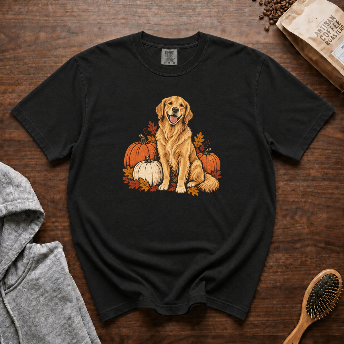 Autumn Golden Retriever T-Shirt — Black
