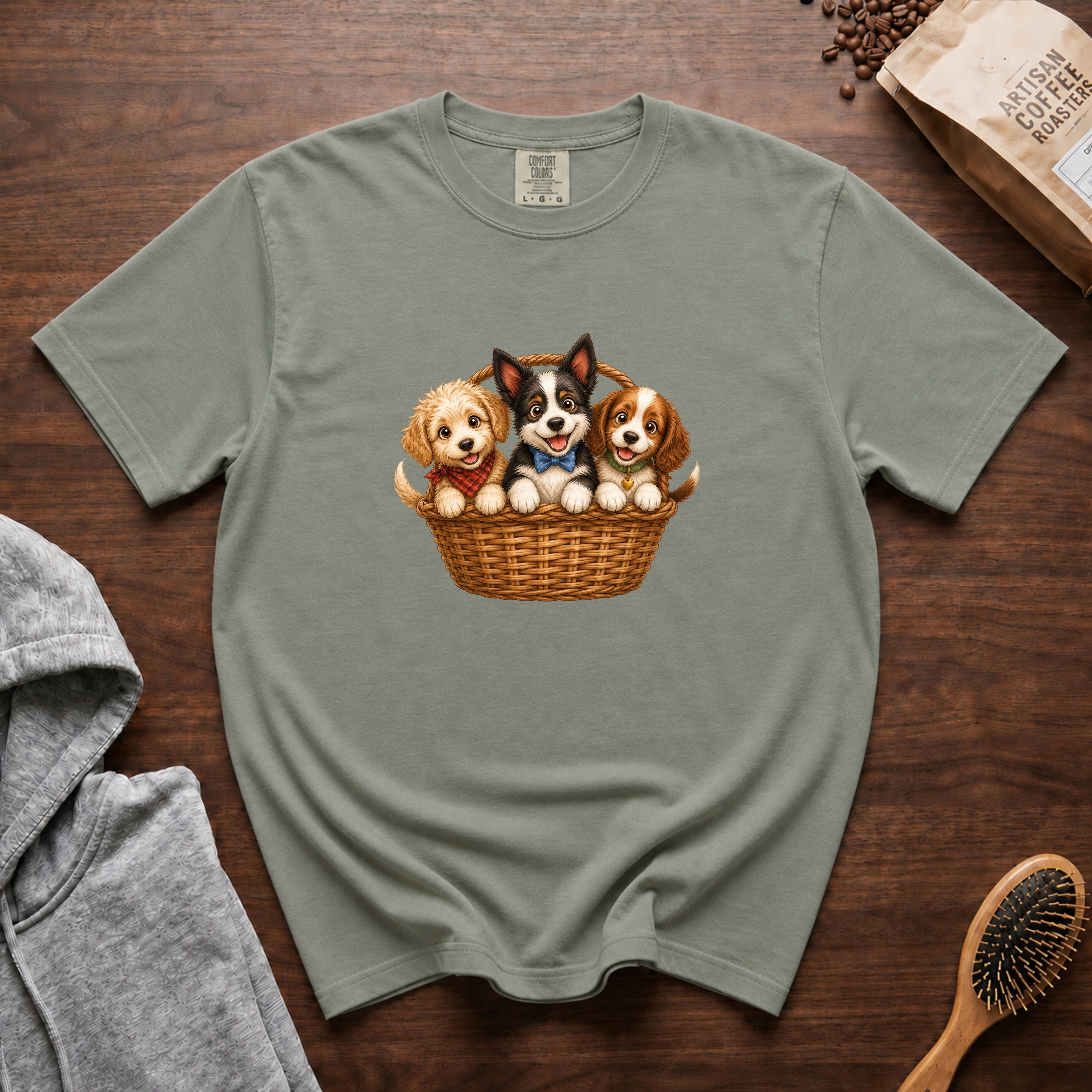 Basket Of Puppies T-Shirt — Bay
