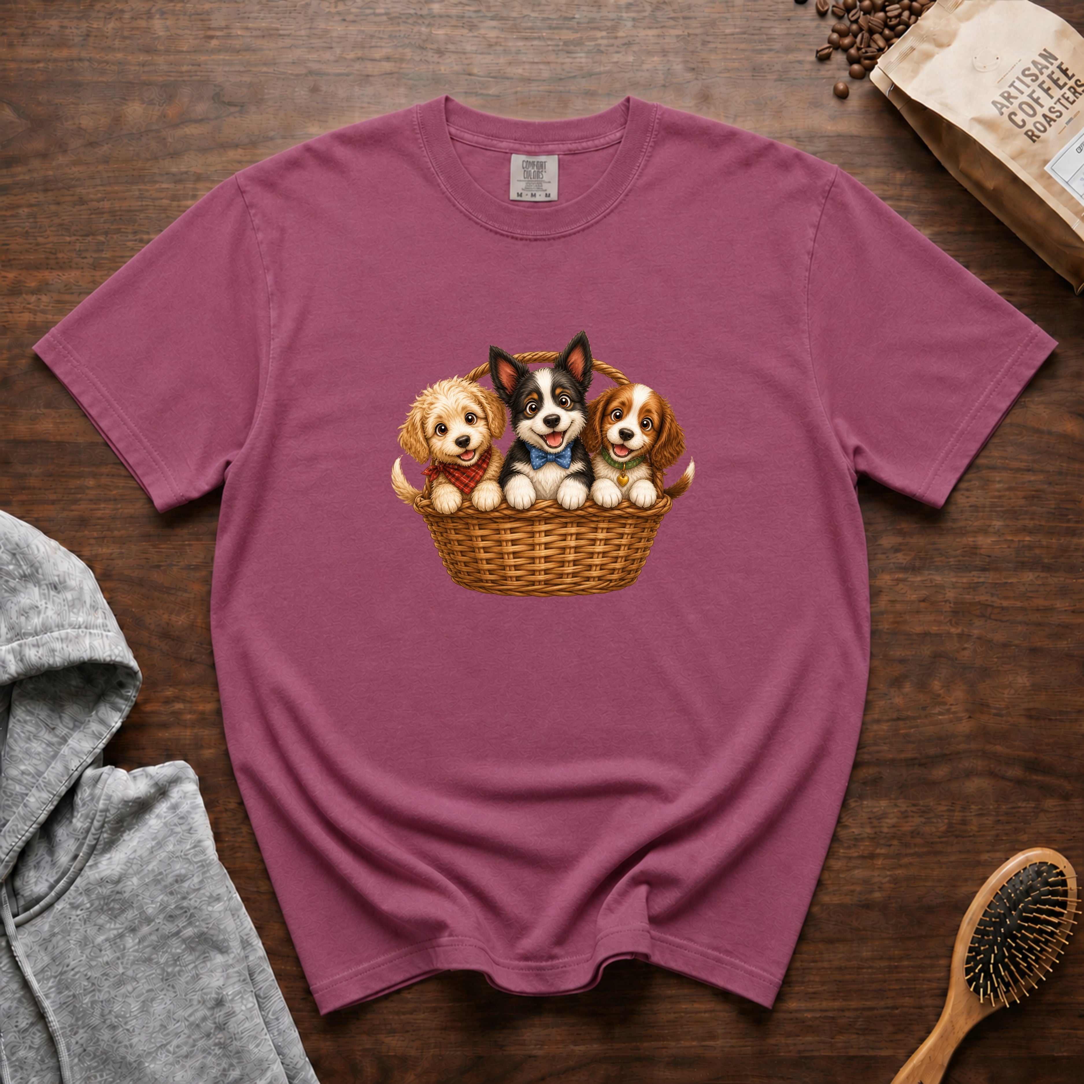 Basket Of Puppies T-Shirt — Berry