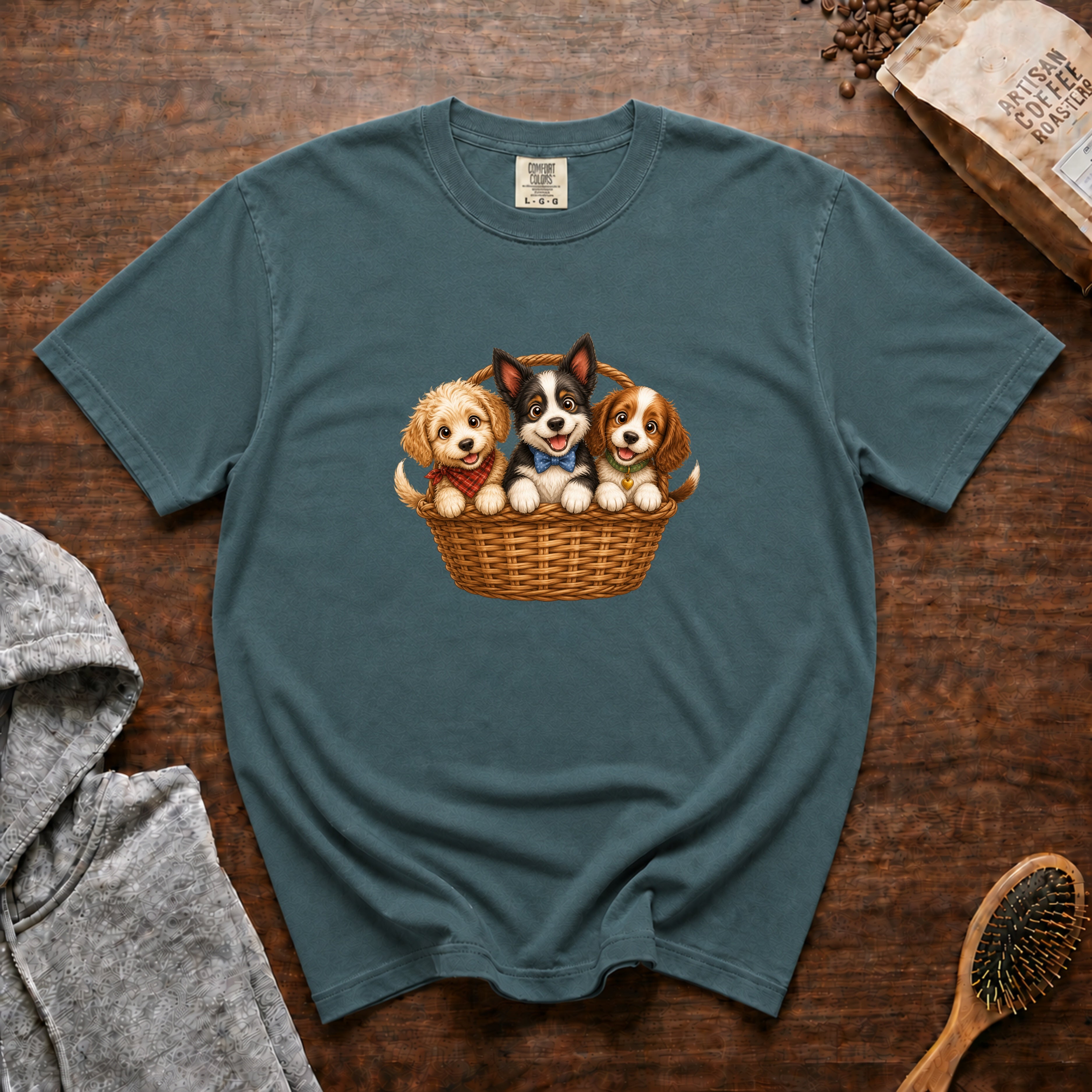 Basket Of Puppies T-Shirt — Blue Spruce