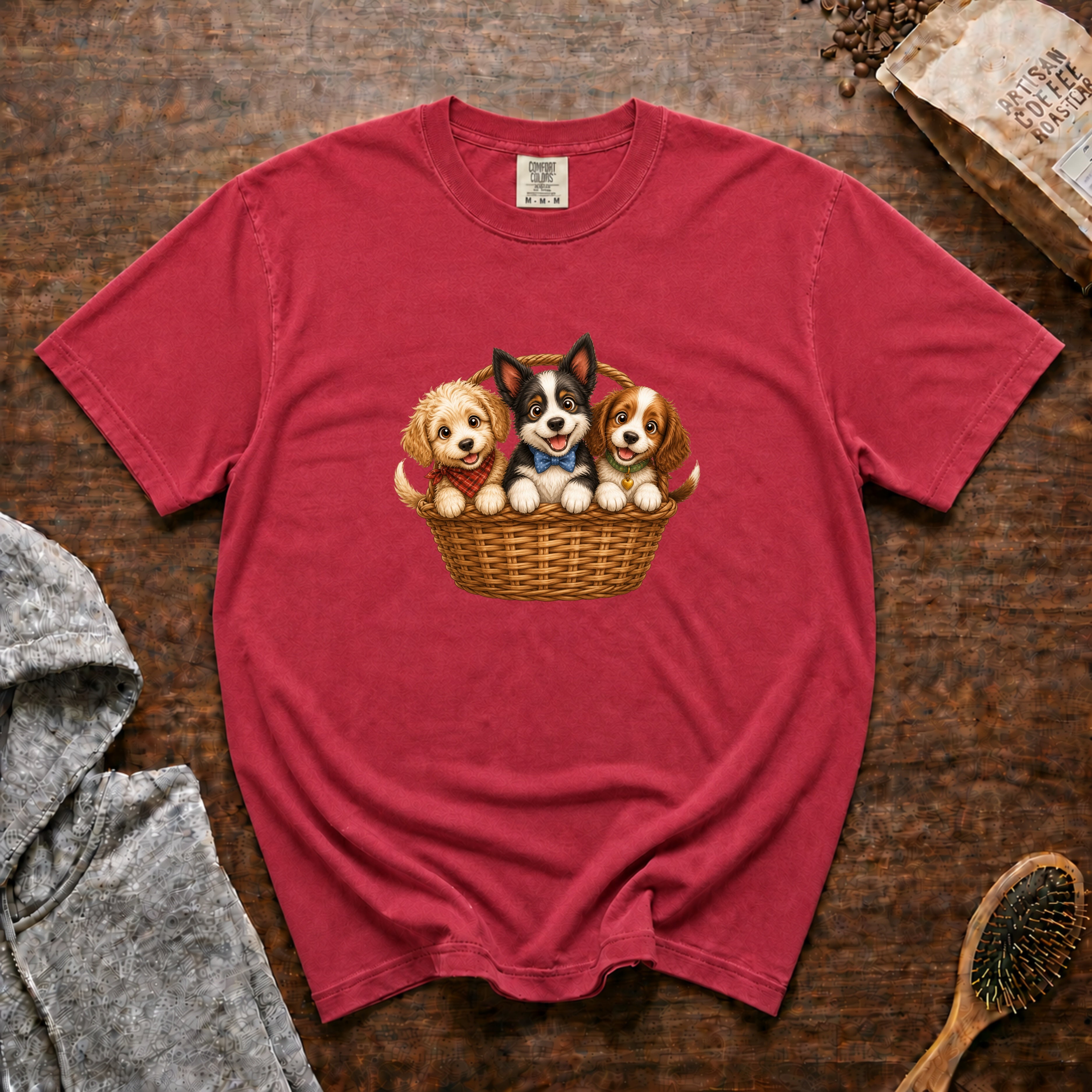 Basket Of Puppies T-Shirt — Crimson