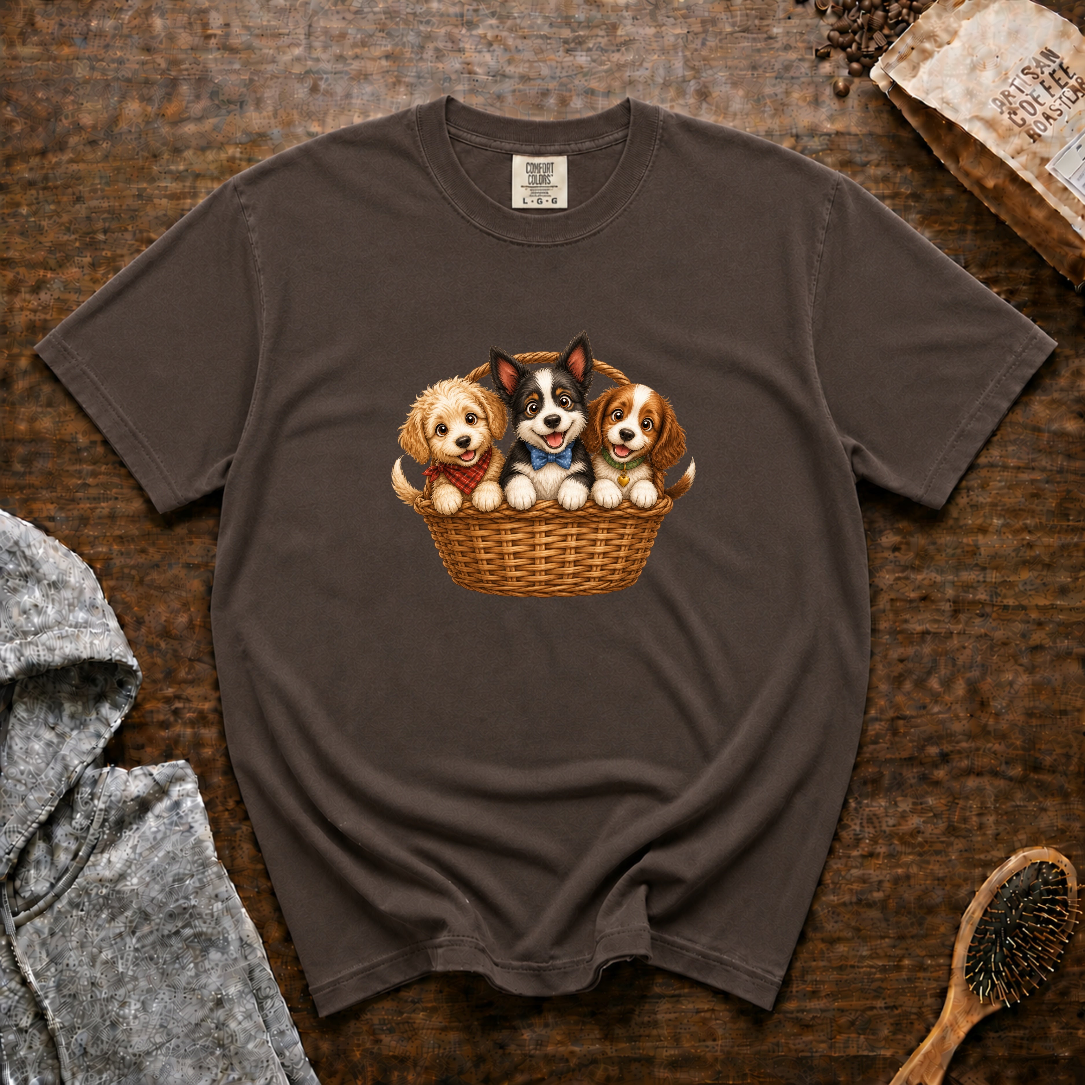 Basket Of Puppies T-Shirt — Espresso