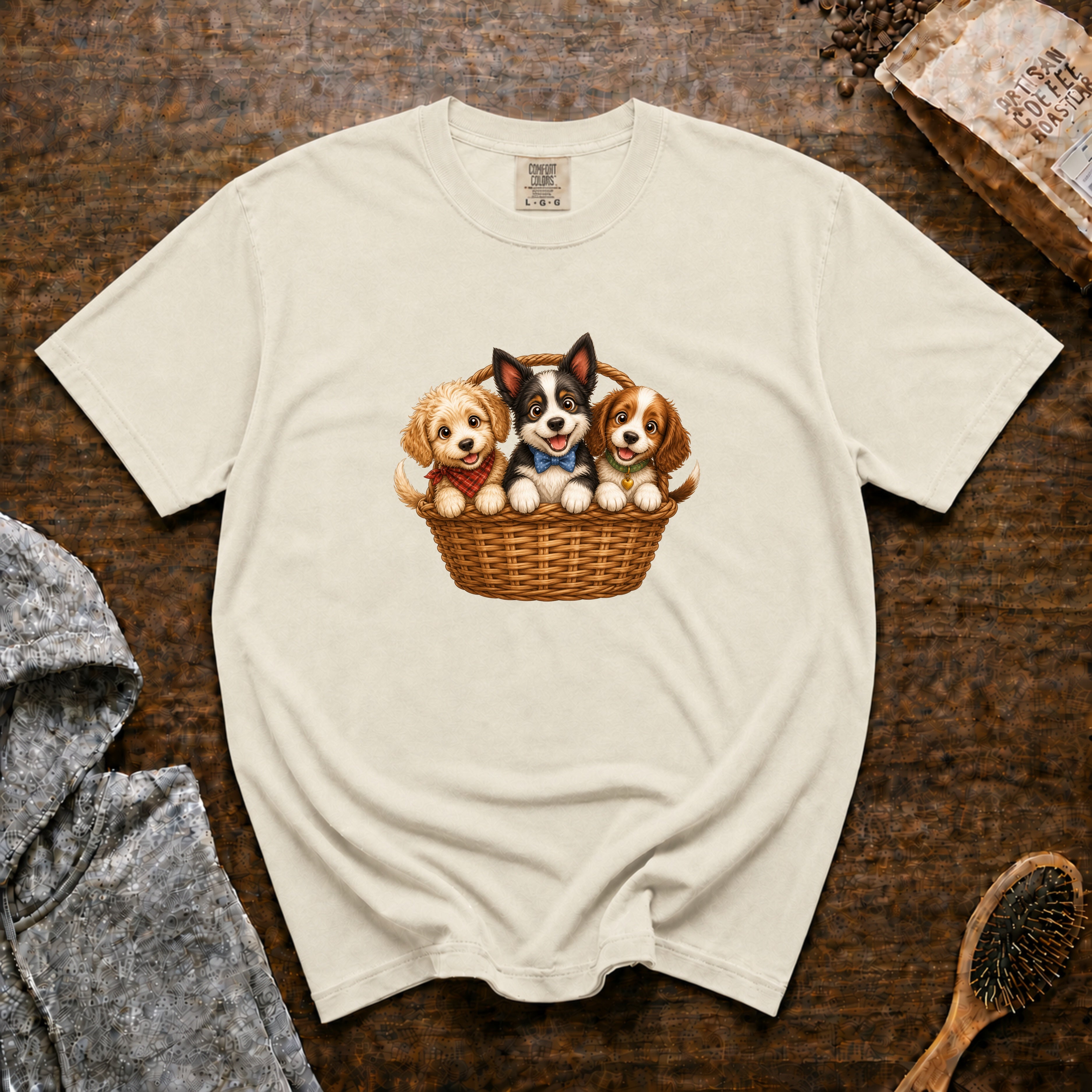 Basket Of Puppies T-Shirt — Ivory