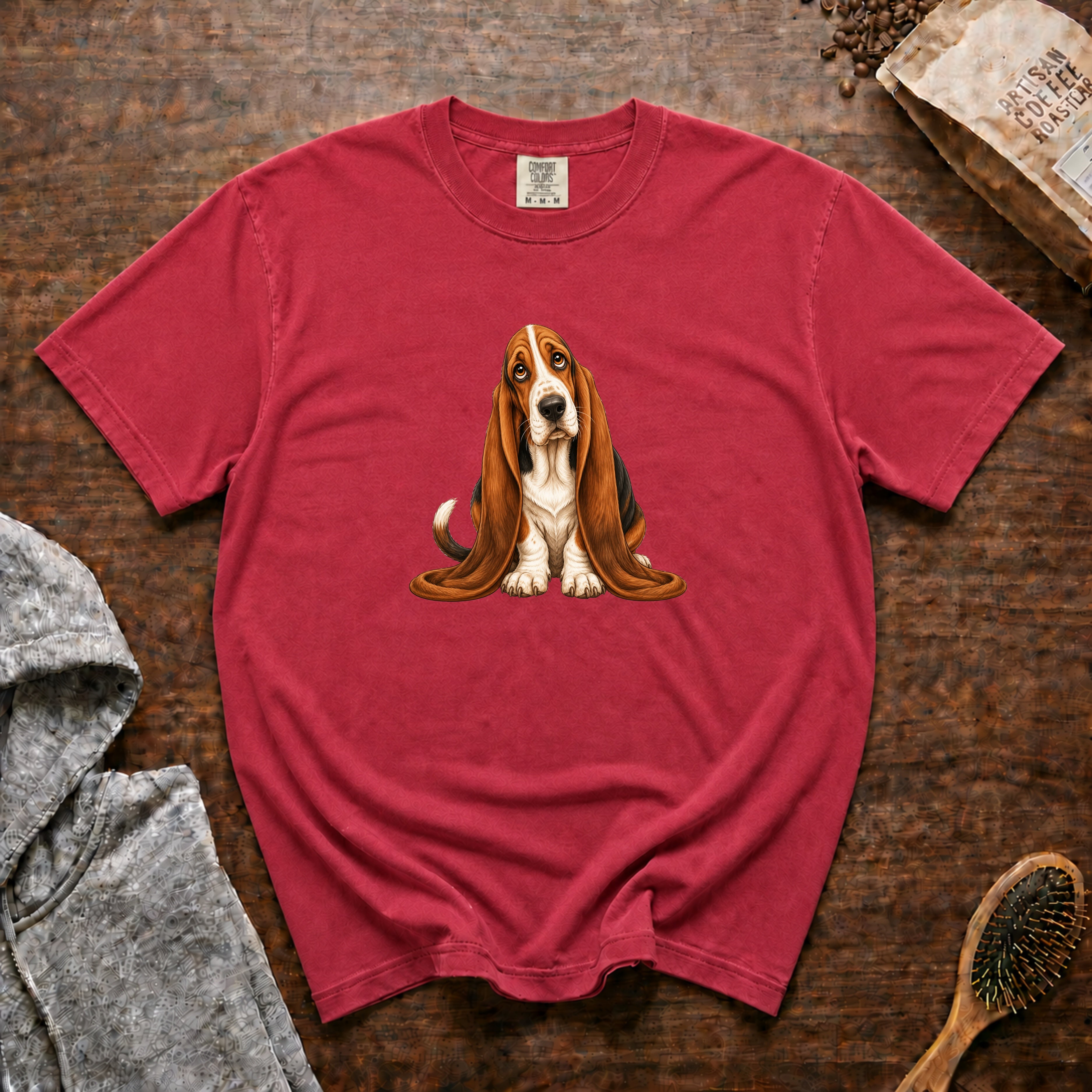 Basset Ears Everywhere 1 T-Shirt — Crimson