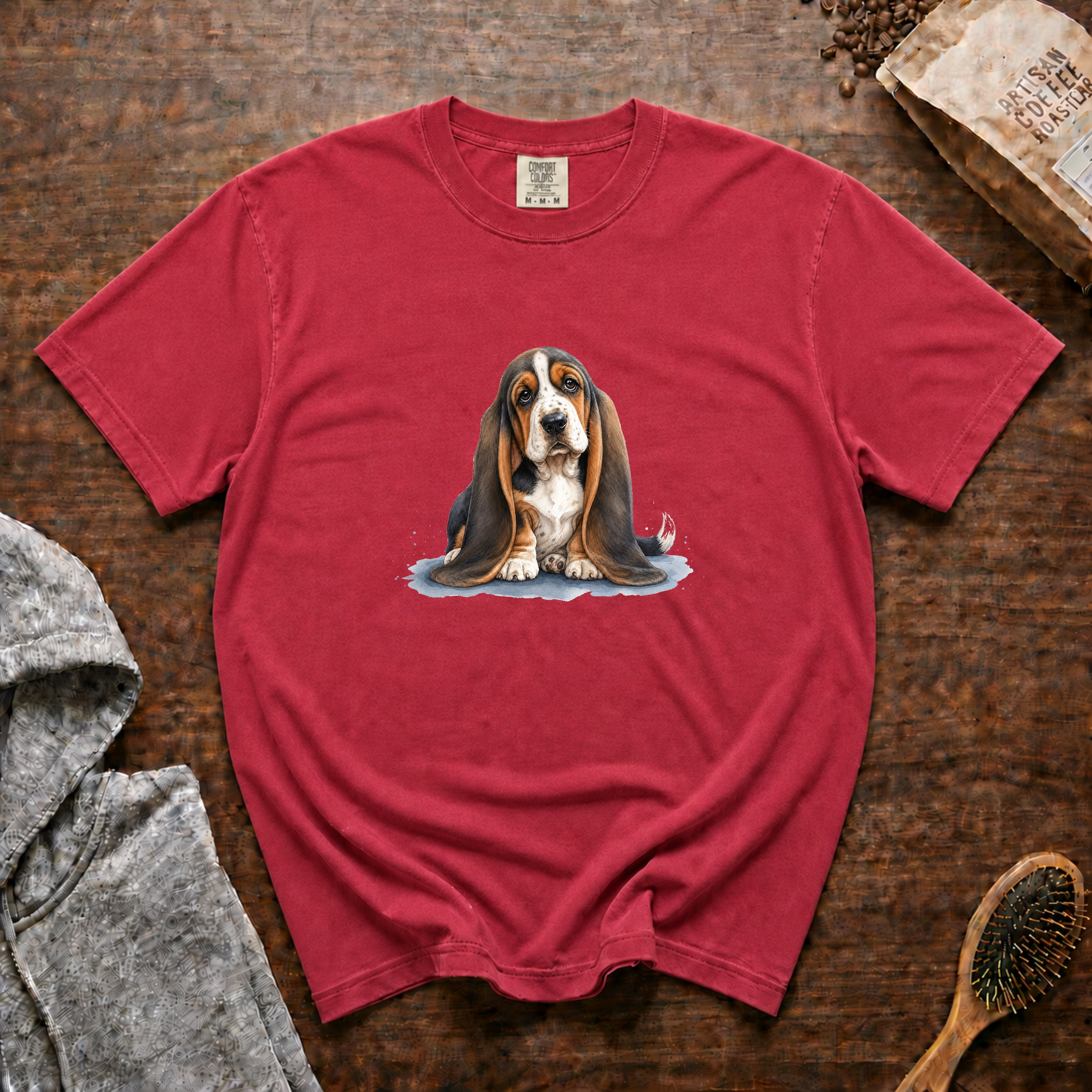 Basset Ears Everywhere T-Shirt — Crimson