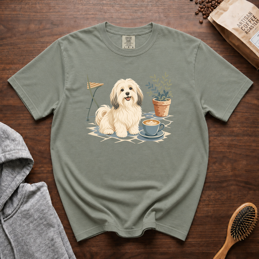 Havanese Patio Latte T-Shirt | Havanese Coffee Lover Tee