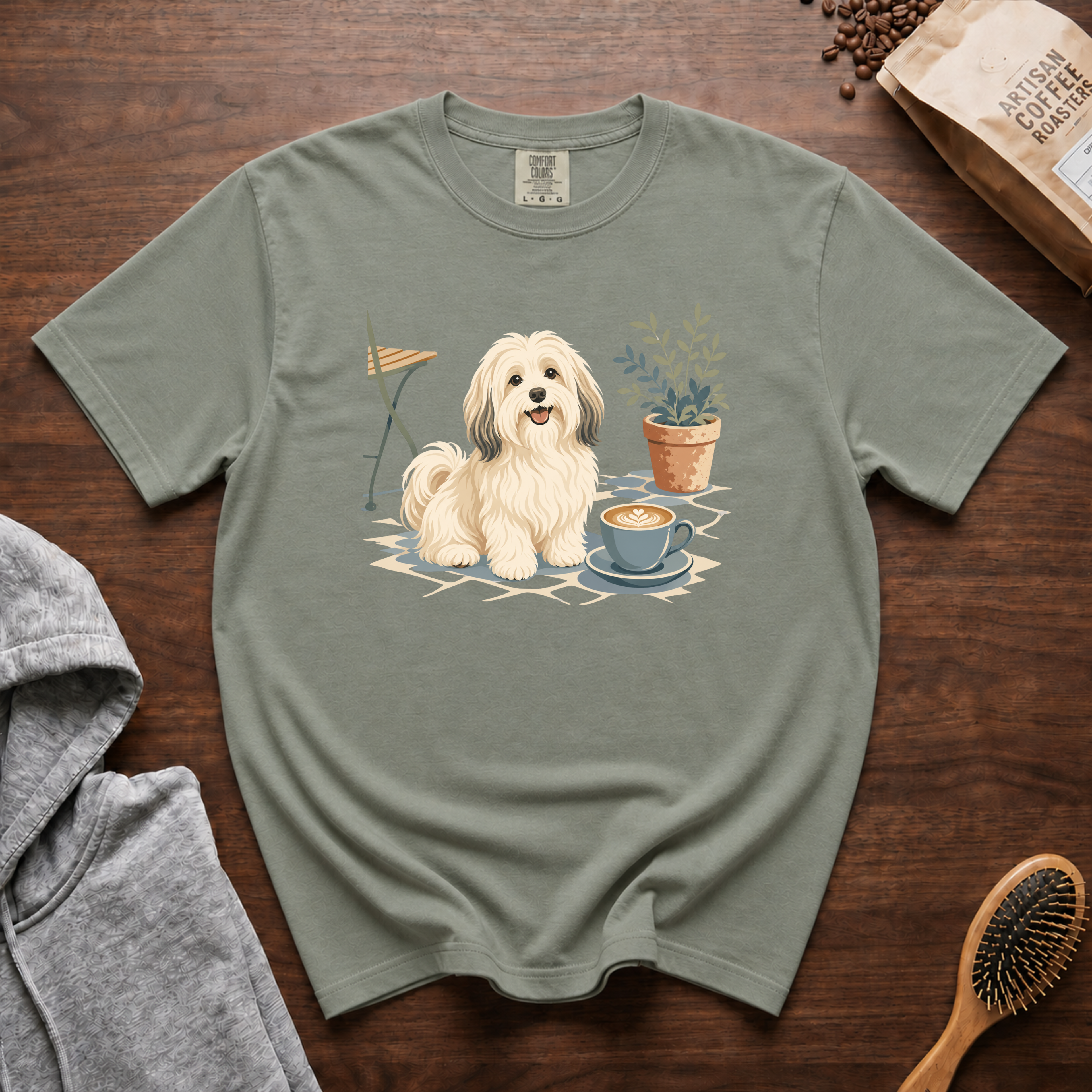 Havanese Patio Latte T-Shirt | Havanese Coffee Lover Tee