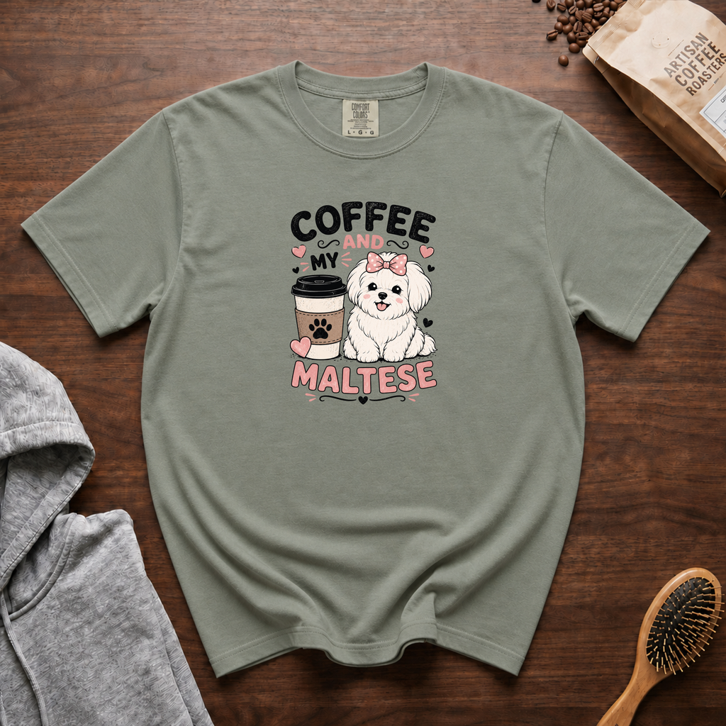 Coffee And My Maltese T-Shirt | Maltese Dog Lover Coffee Tee