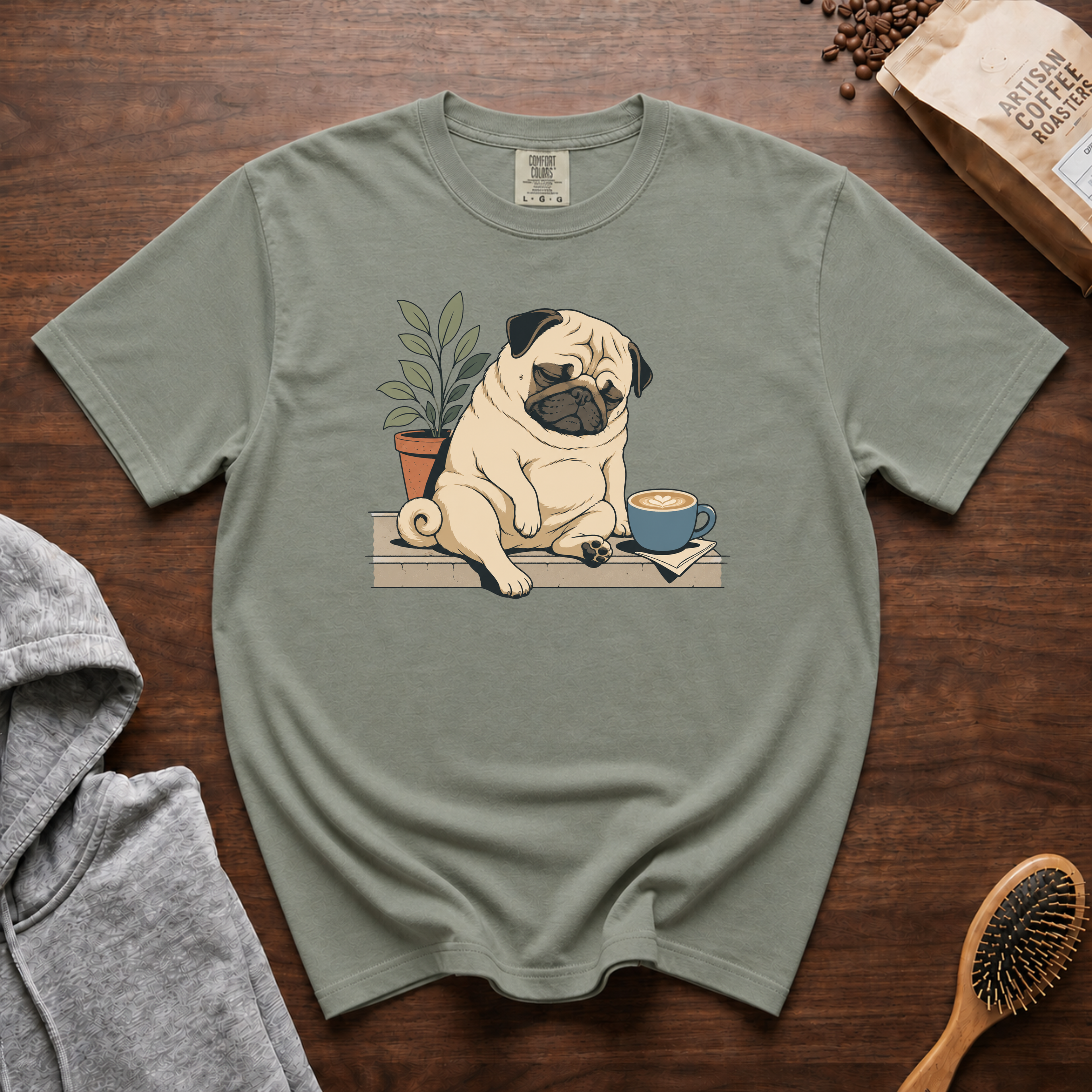 Pug Sleepy Cup Roast T-Shirt | Pug Coffee Lover Tee