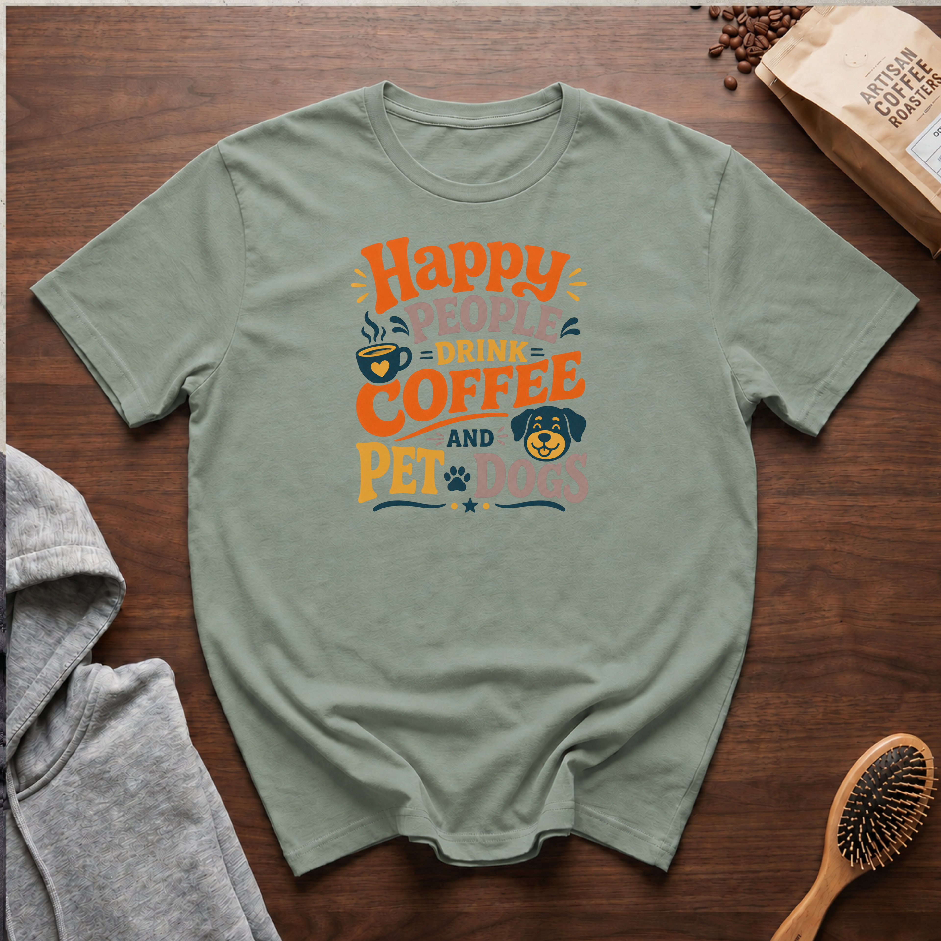 Happy People Drink Coffee and Pet Dogs T-Shirt