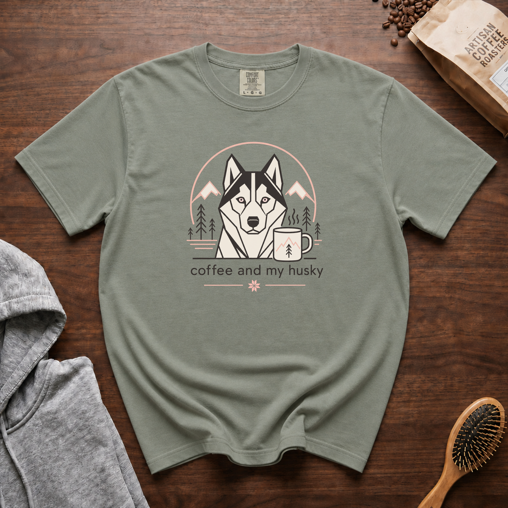 Coffee And My Husky T-Shirt | Husky Dog Lover Coffee Tee