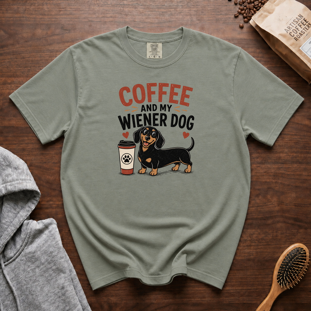 Coffee And My Weiner Dog T-Shirt | Dachshund Coffee Tee