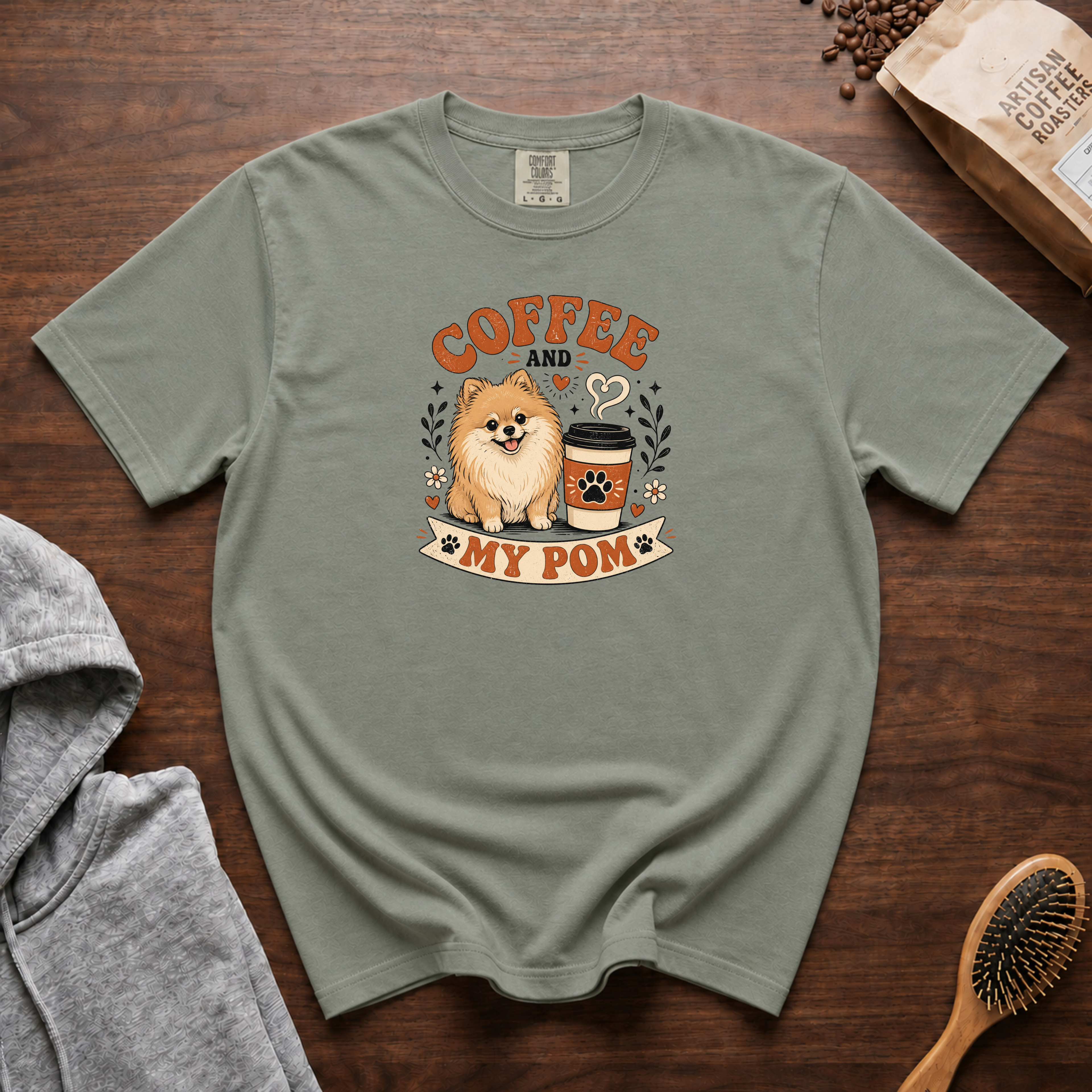 Coffee And My Pom T-Shirt | Pomeranian Dog Lover Coffee Tee