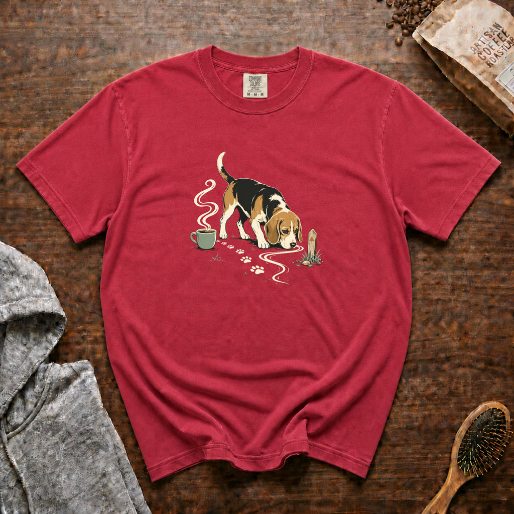 Beagle Sniff Trail House Blend T-Shirt — Crimson