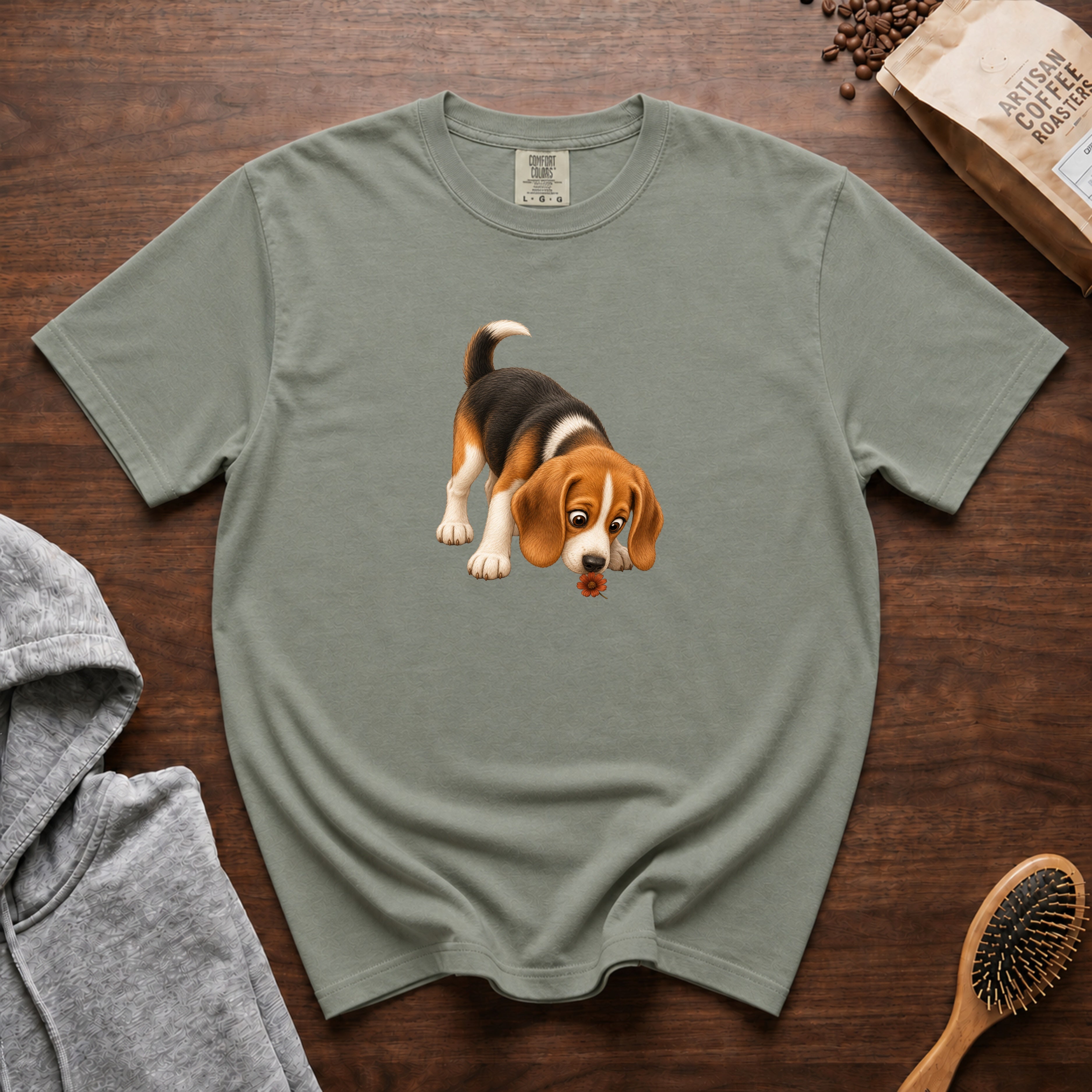 Beagle Sniffing Flower T-Shirt — Bay