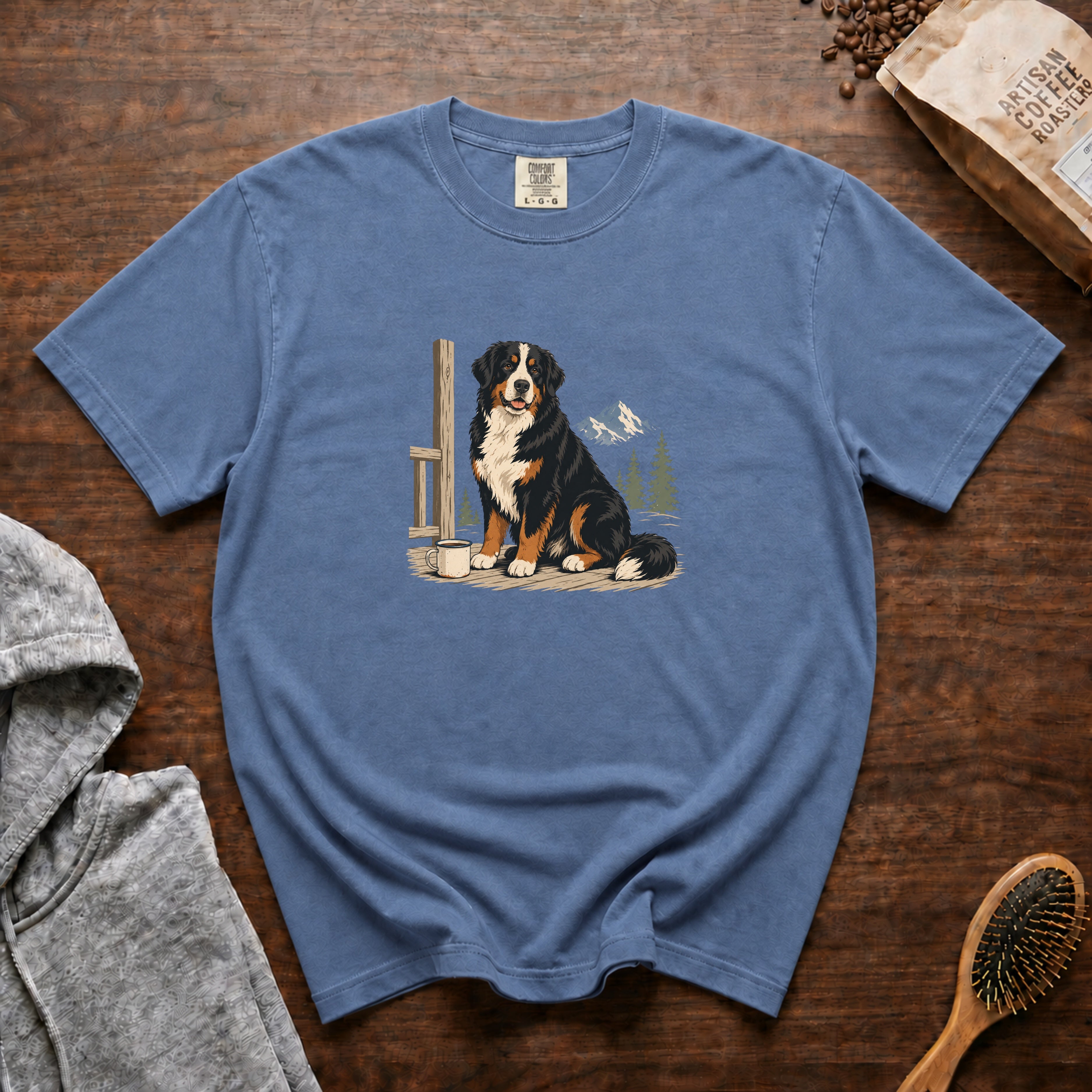 Bernese Mountain Dog Alpine Porch Mocha 1 T-Shirt — Blue Jean