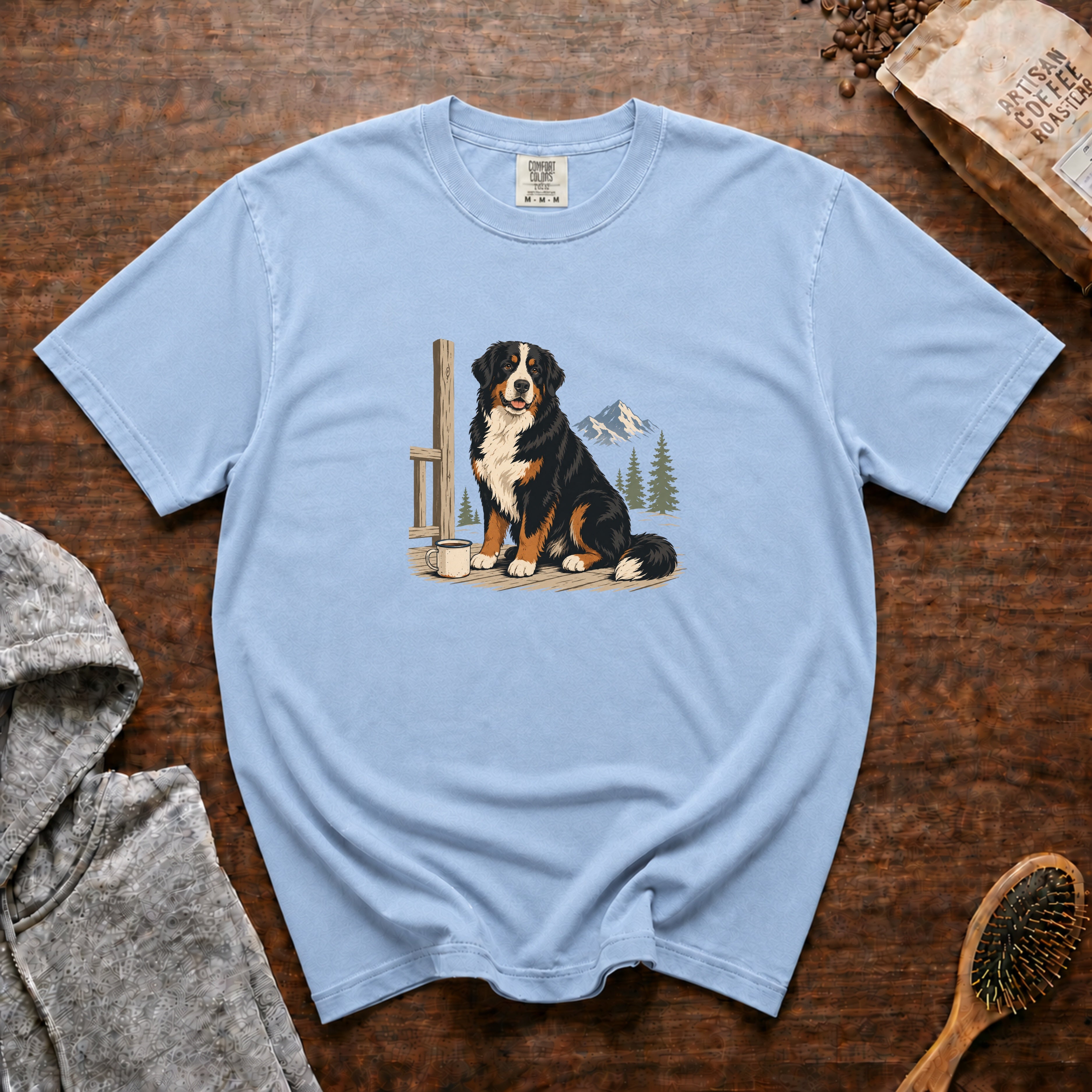 Bernese Mountain Dog Alpine Porch Mocha 1 T-Shirt — Chambray