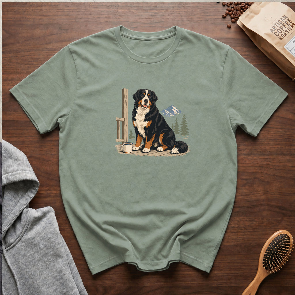 Bernese Mountain Dog Alpine Porch Mocha T-Shirt — Bay