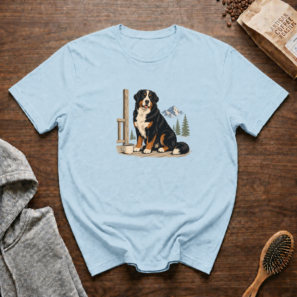 Bernese Mountain Dog Alpine Porch Mocha T-Shirt — Chambray