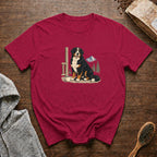 Bernese Mountain Dog Alpine Porch Mocha T-Shirt — Crimson
