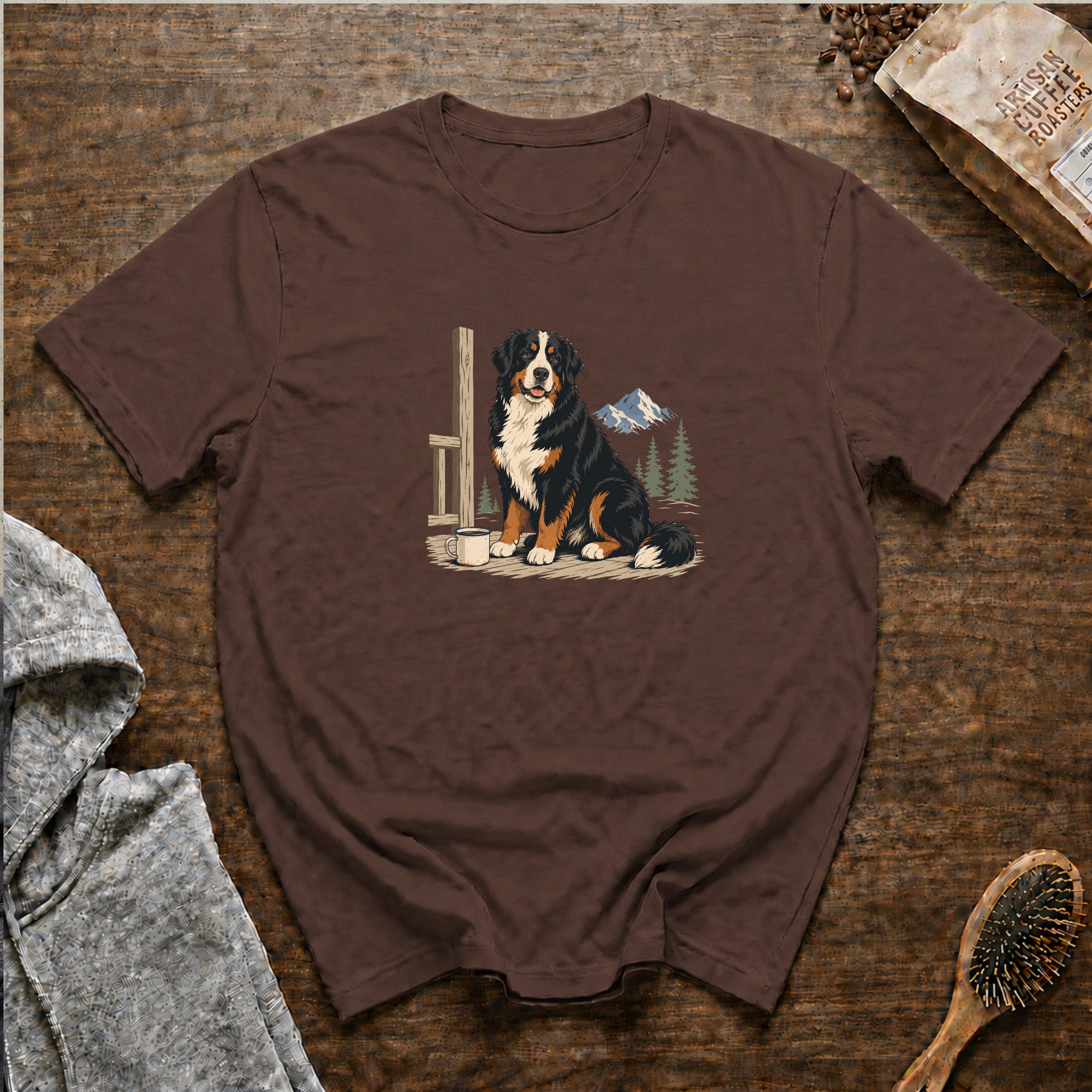 Bernese Mountain Dog Alpine Porch Mocha T-Shirt — Espresso