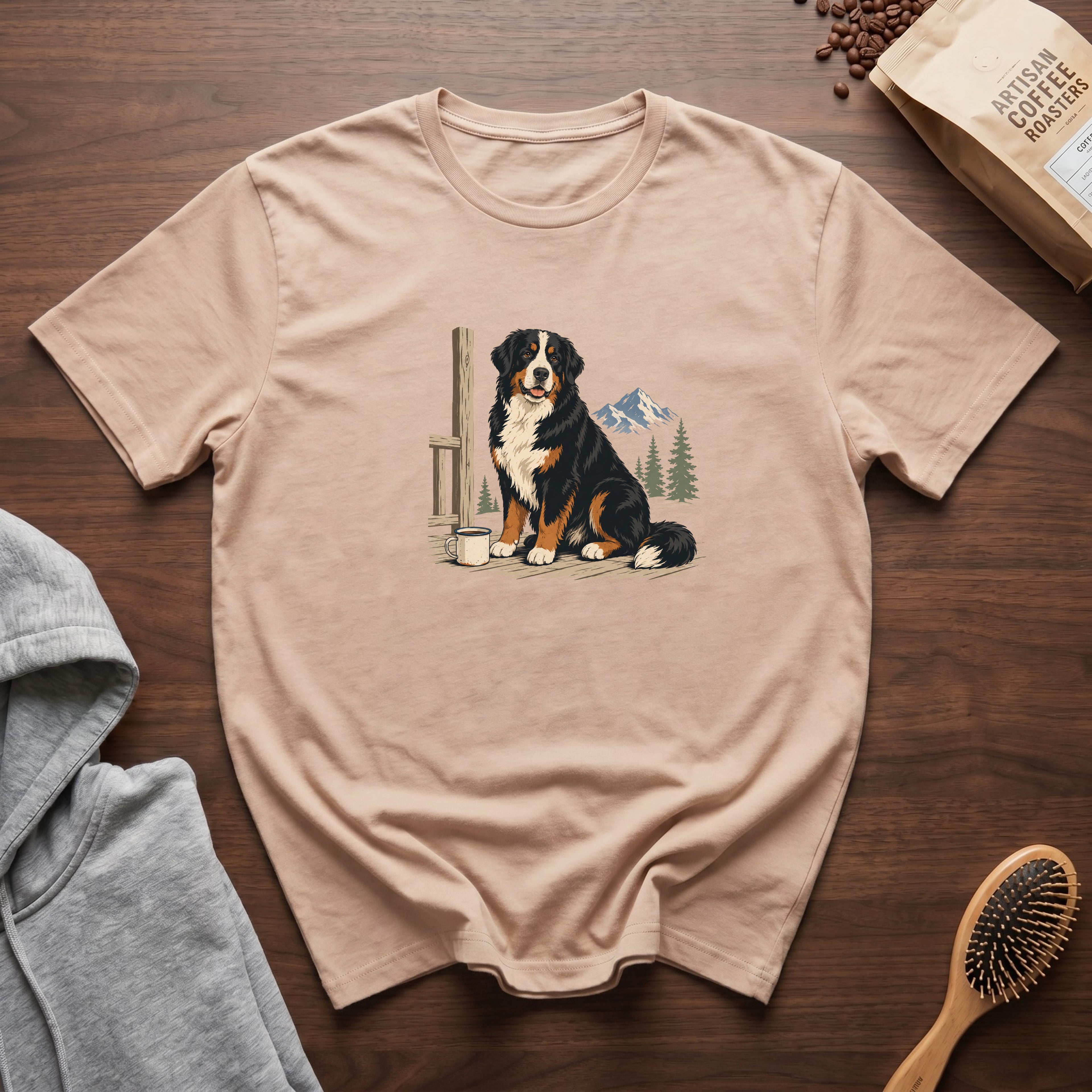 Bernese Mountain Dog Alpine Porch Mocha T-Shirt — Ivory