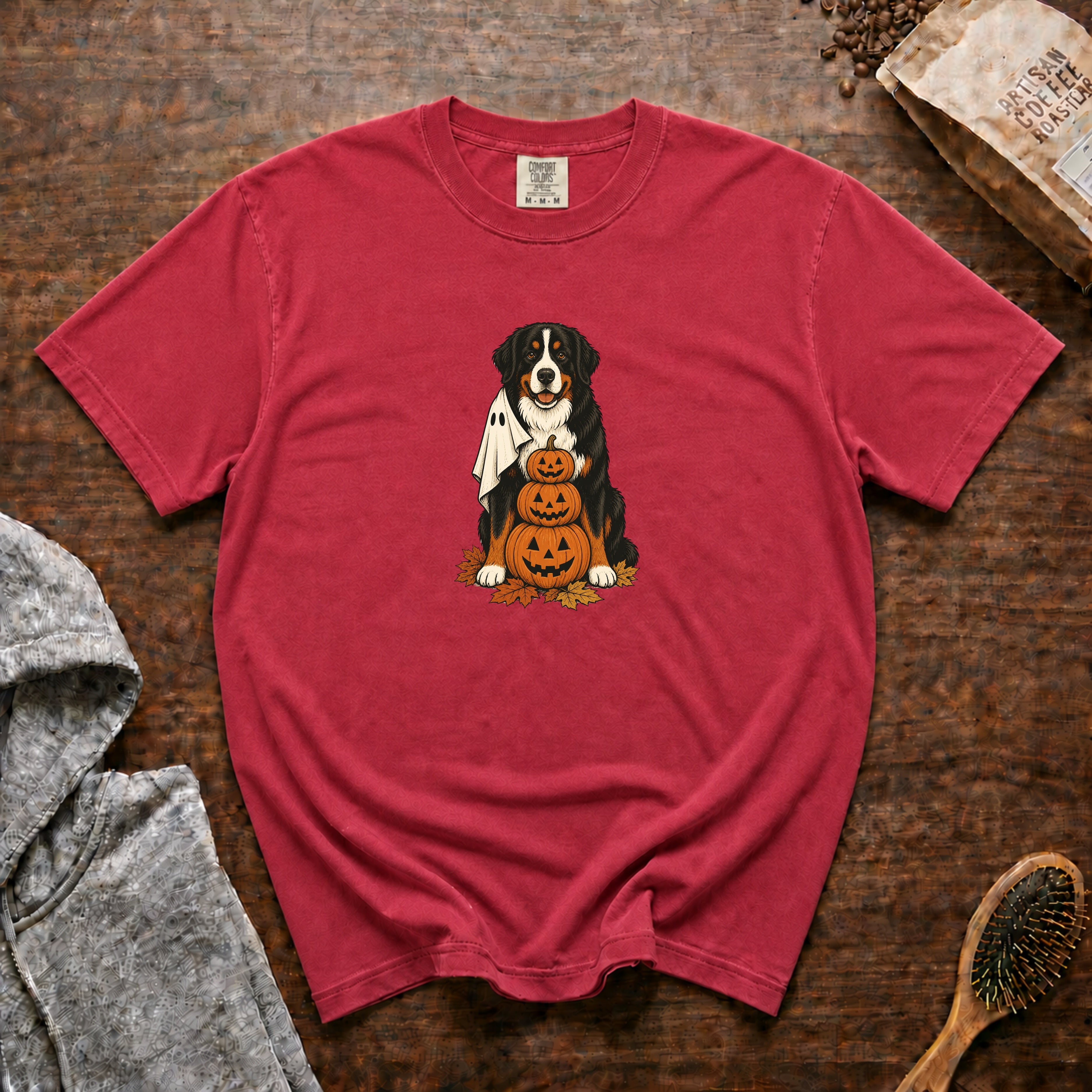Bernese Mountain Dog Halloween T-Shirt — Crimson