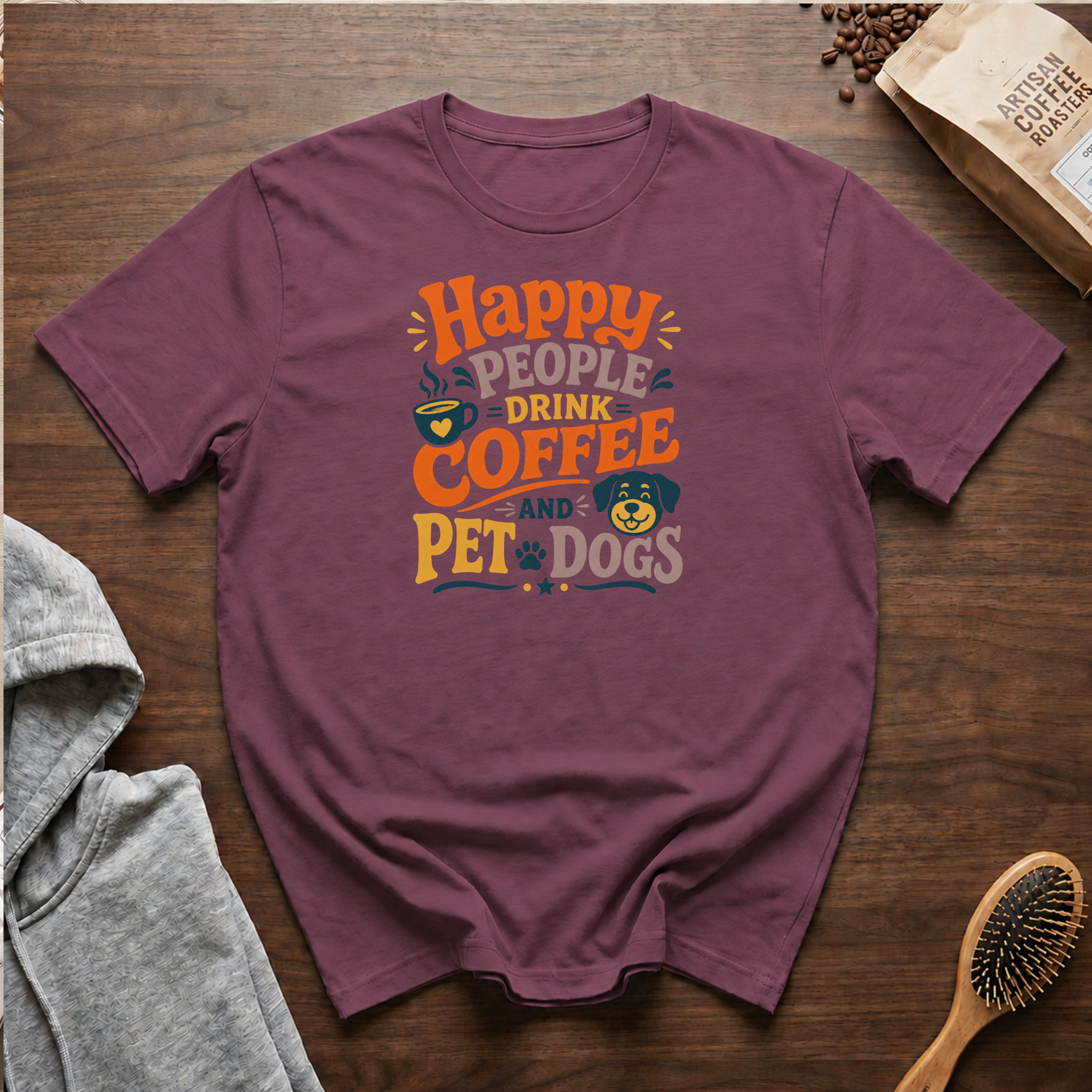 Happy People Drink Coffee and Pet Dogs T-Shirt