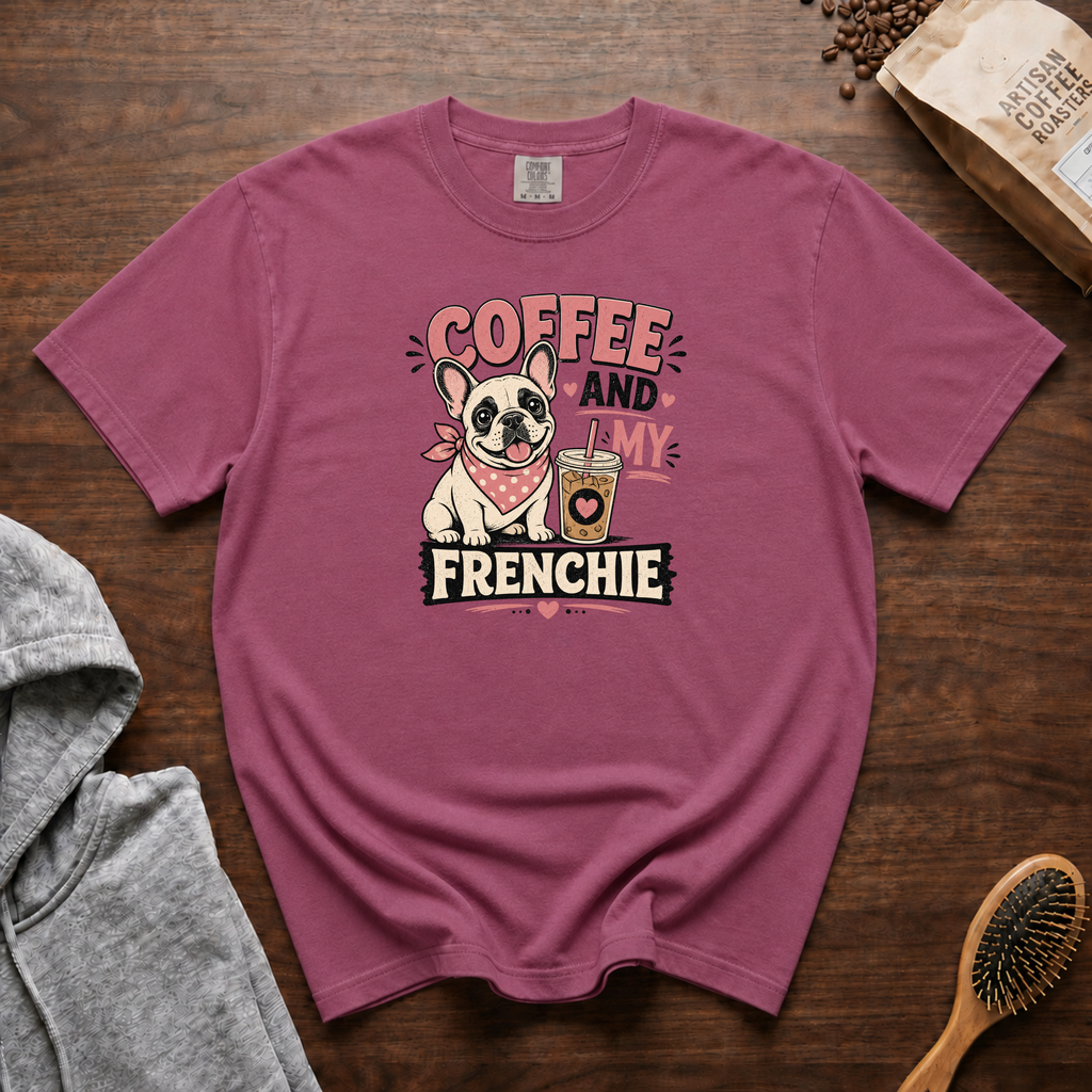 Coffee And My Frenchie T-Shirt | Frenchie Coffee Lover Tee