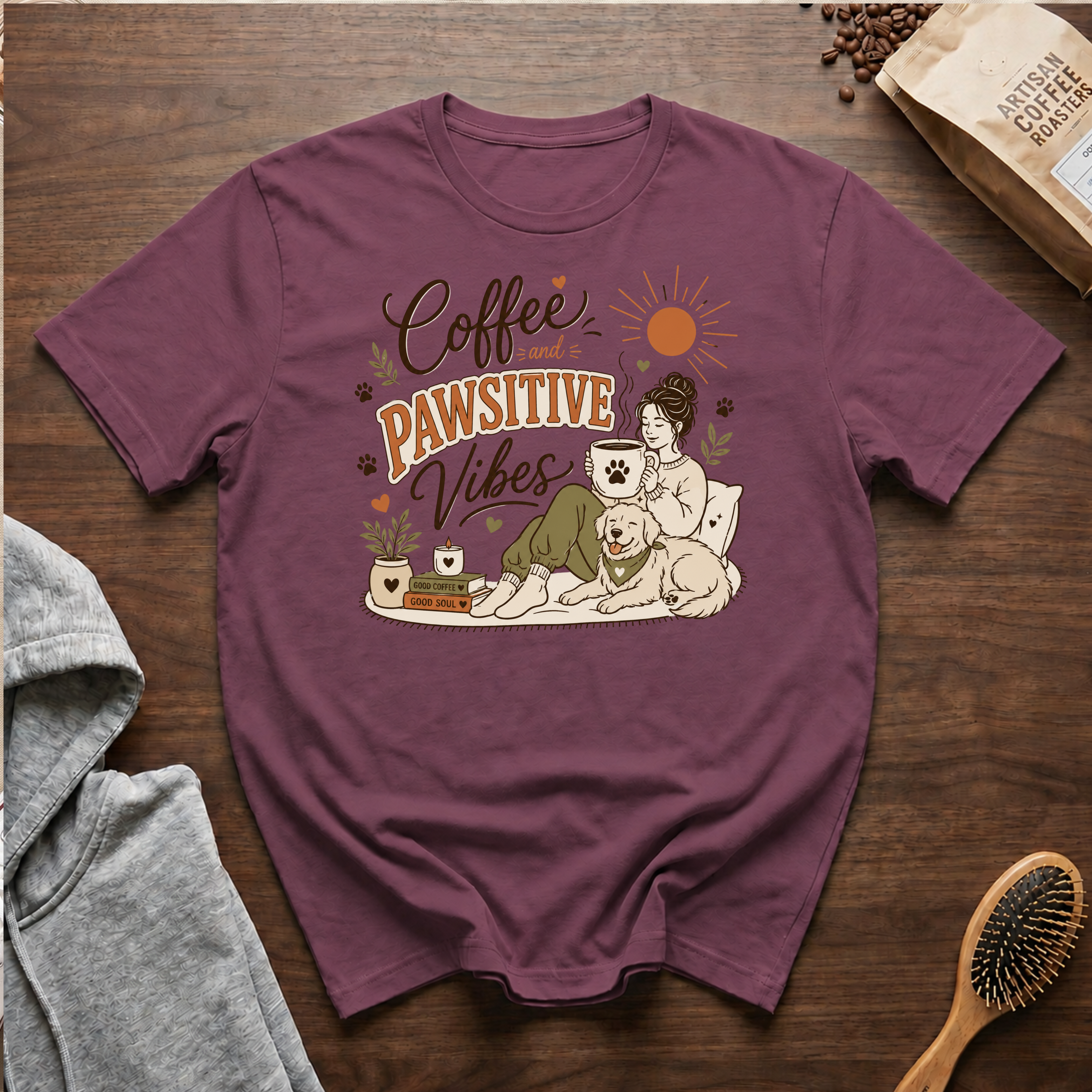 Coffee and Pawsitive Vibes T-Shirt